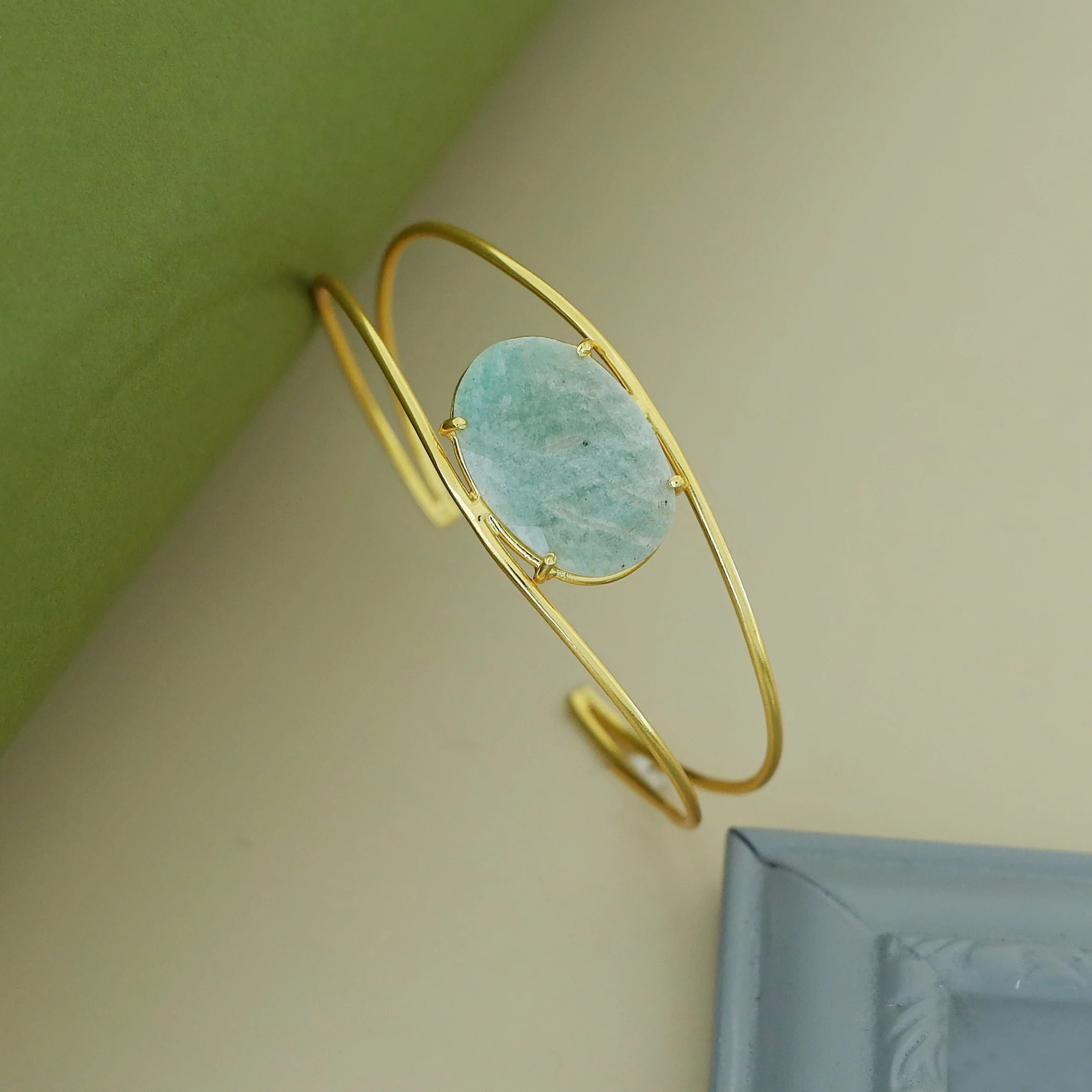 Disha Golden 2 Layer Claw Oval Stone Bangle - Image 9