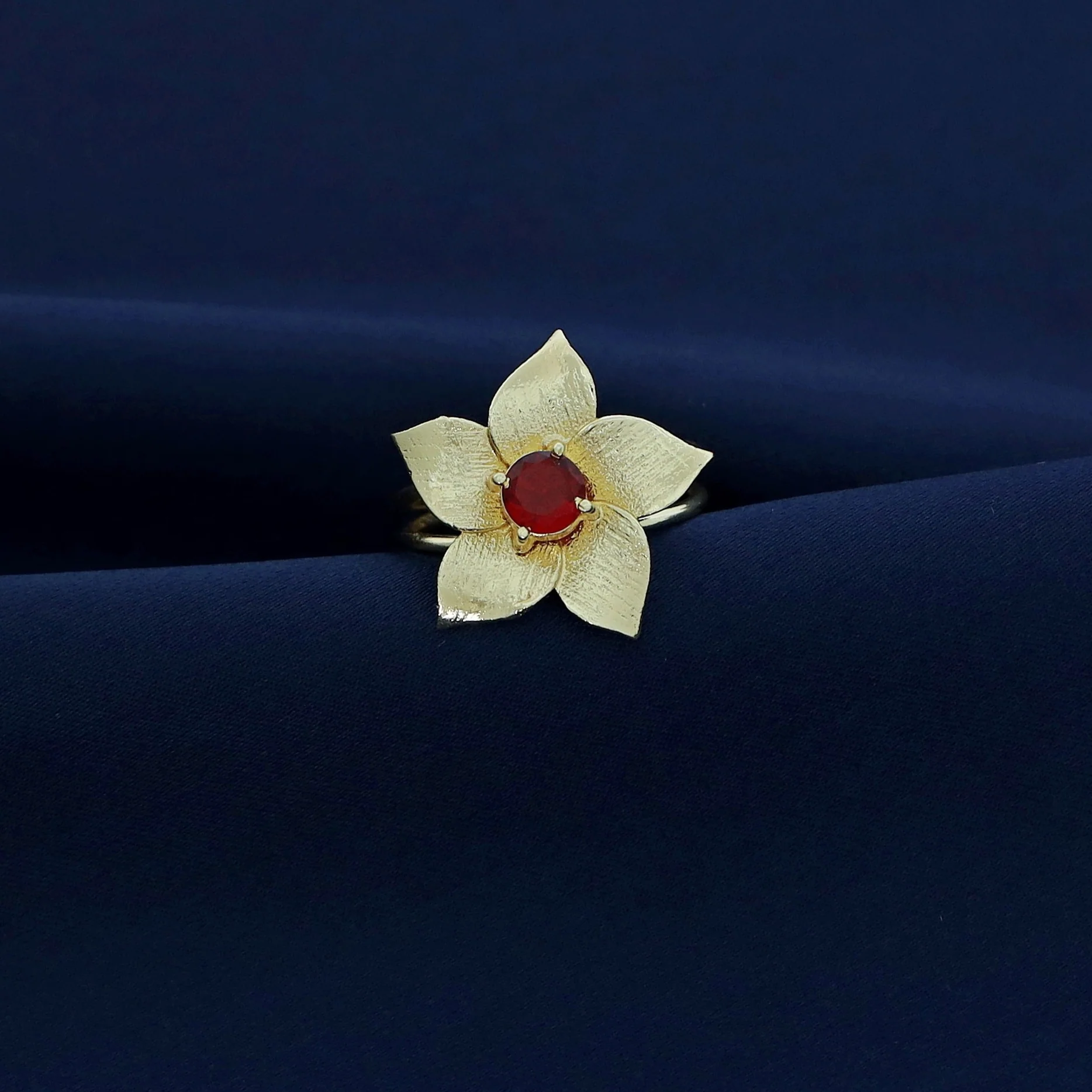 Golden 2 Layer Glossy Flower Ring - Image 5