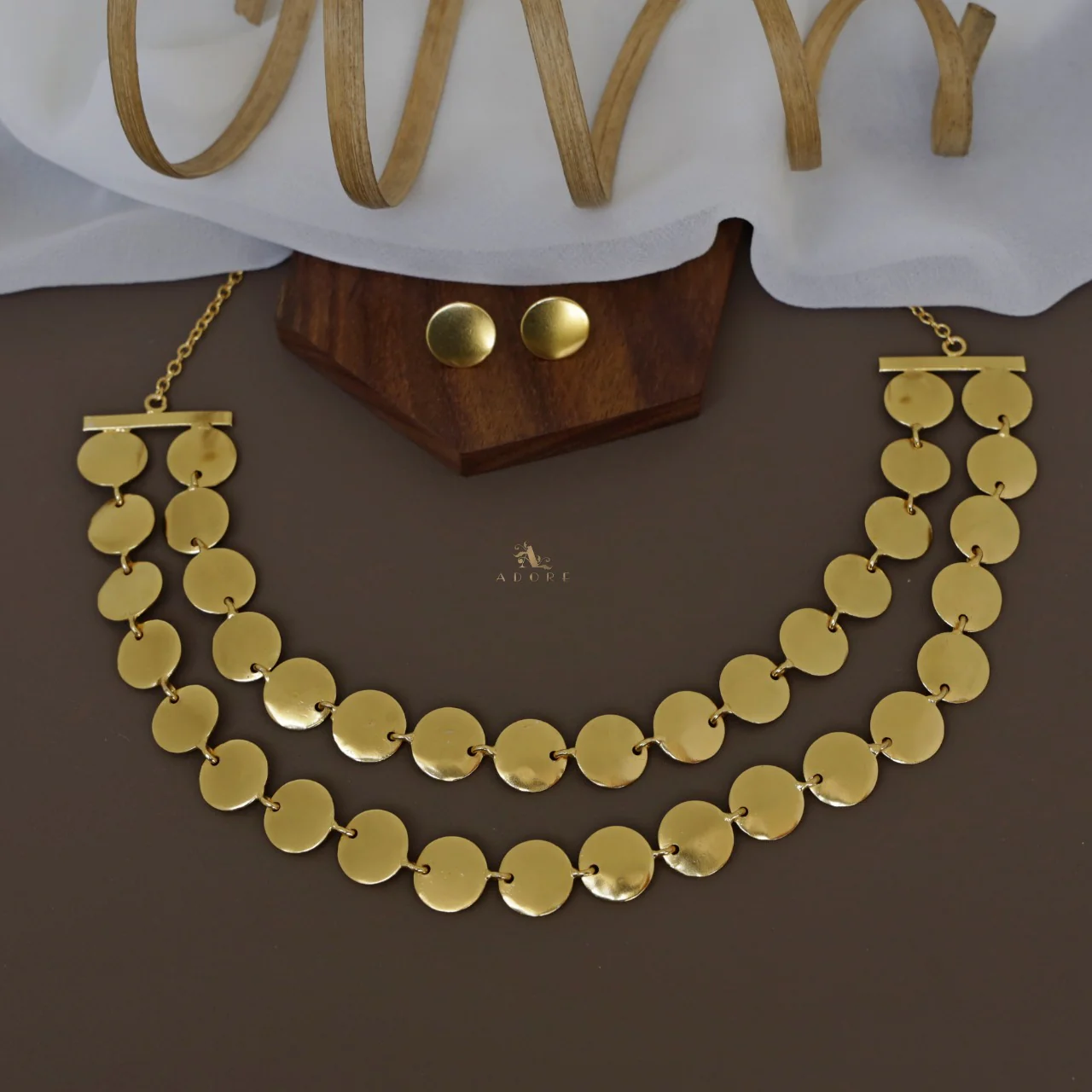 Golden 2 Layer Kashi Neckpiece With Stud - Image 3