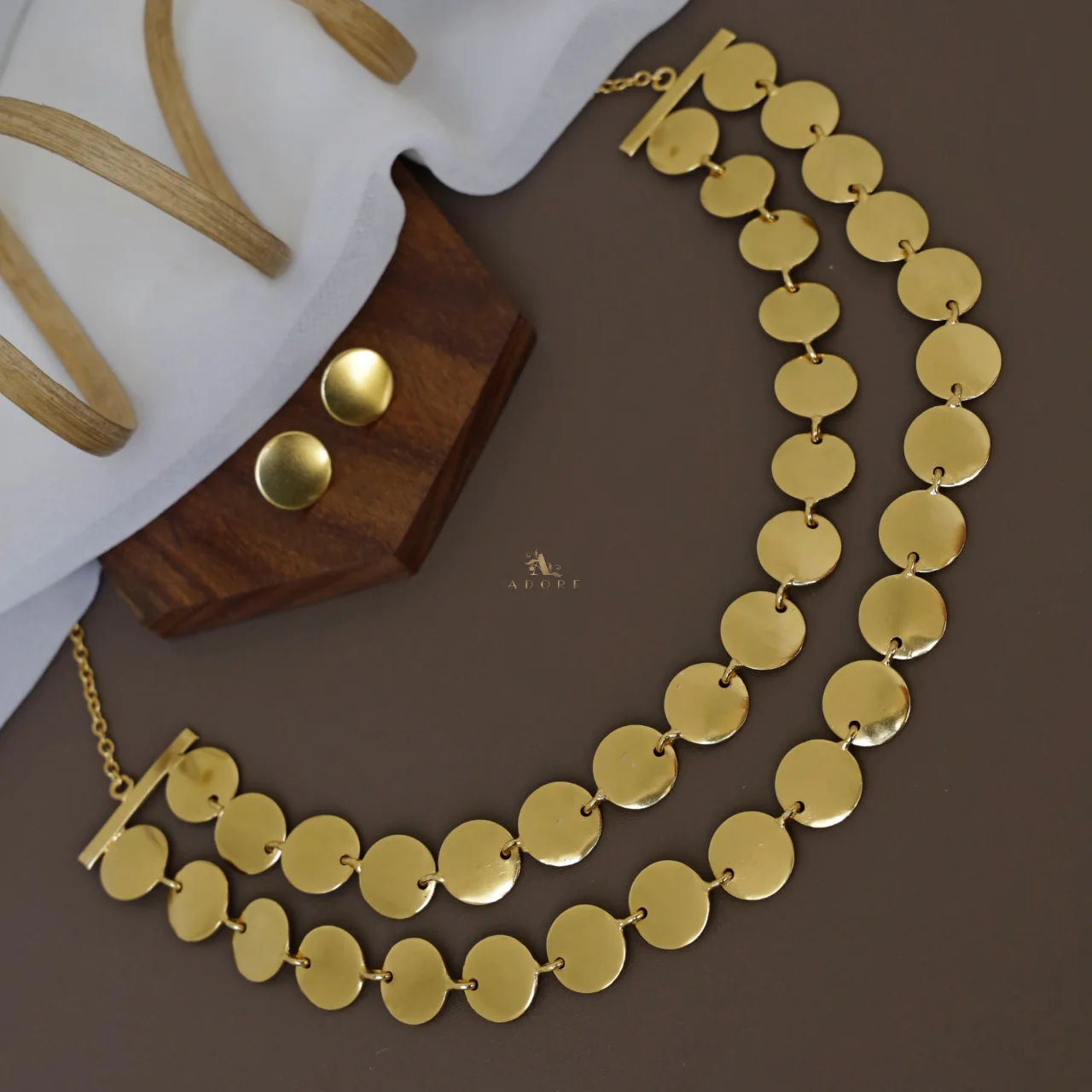 Golden 2 Layer Kashi Neckpiece With Stud - Image 5