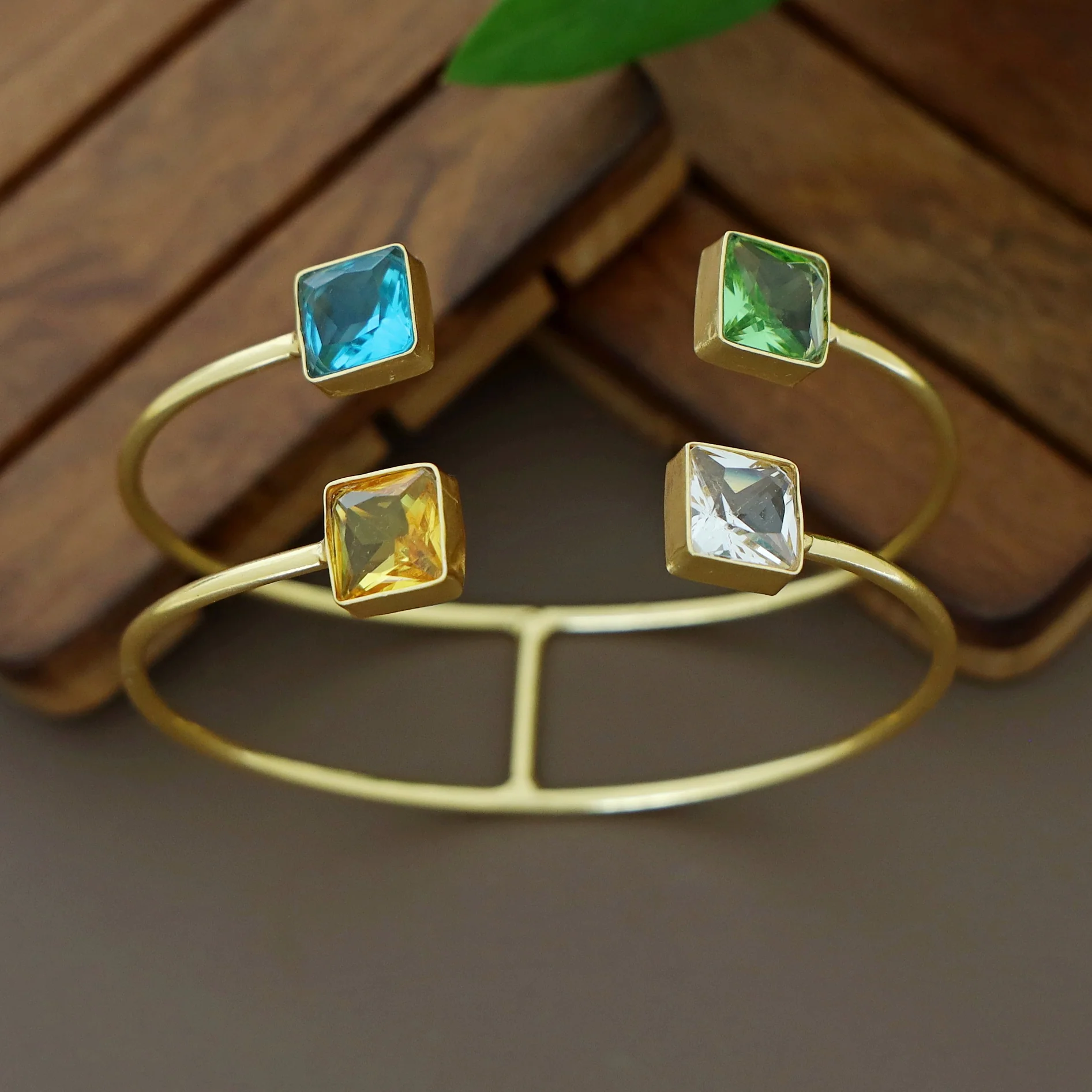 Golden 2 Layer Tetra Square Glossy Stone Bangle - Image 10