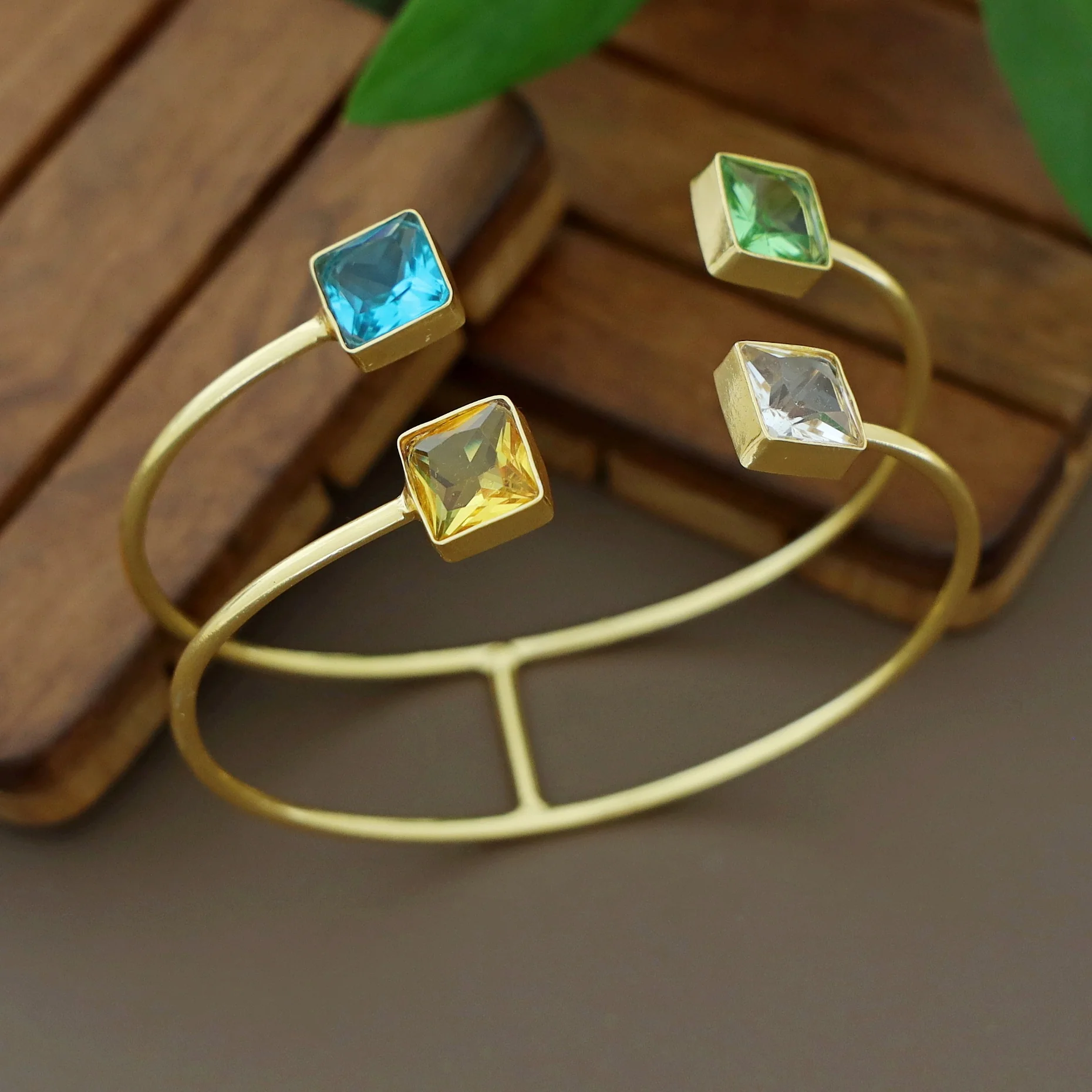 Golden 2 Layer Tetra Square Glossy Stone Bangle - Image 11