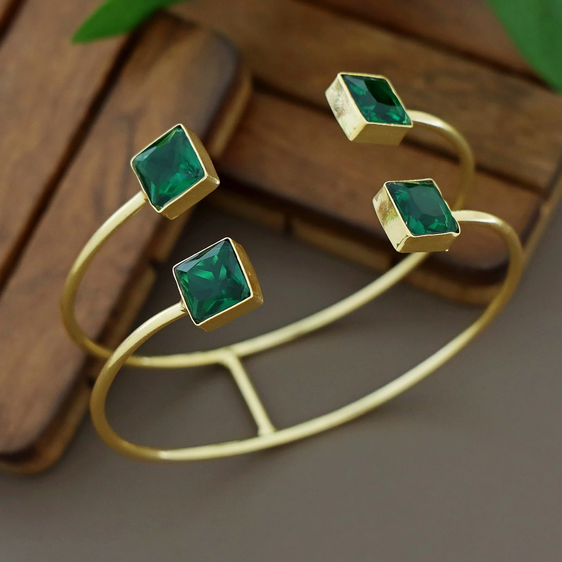 Golden 2 Layer Tetra Square Glossy Stone Bangle - Image 2