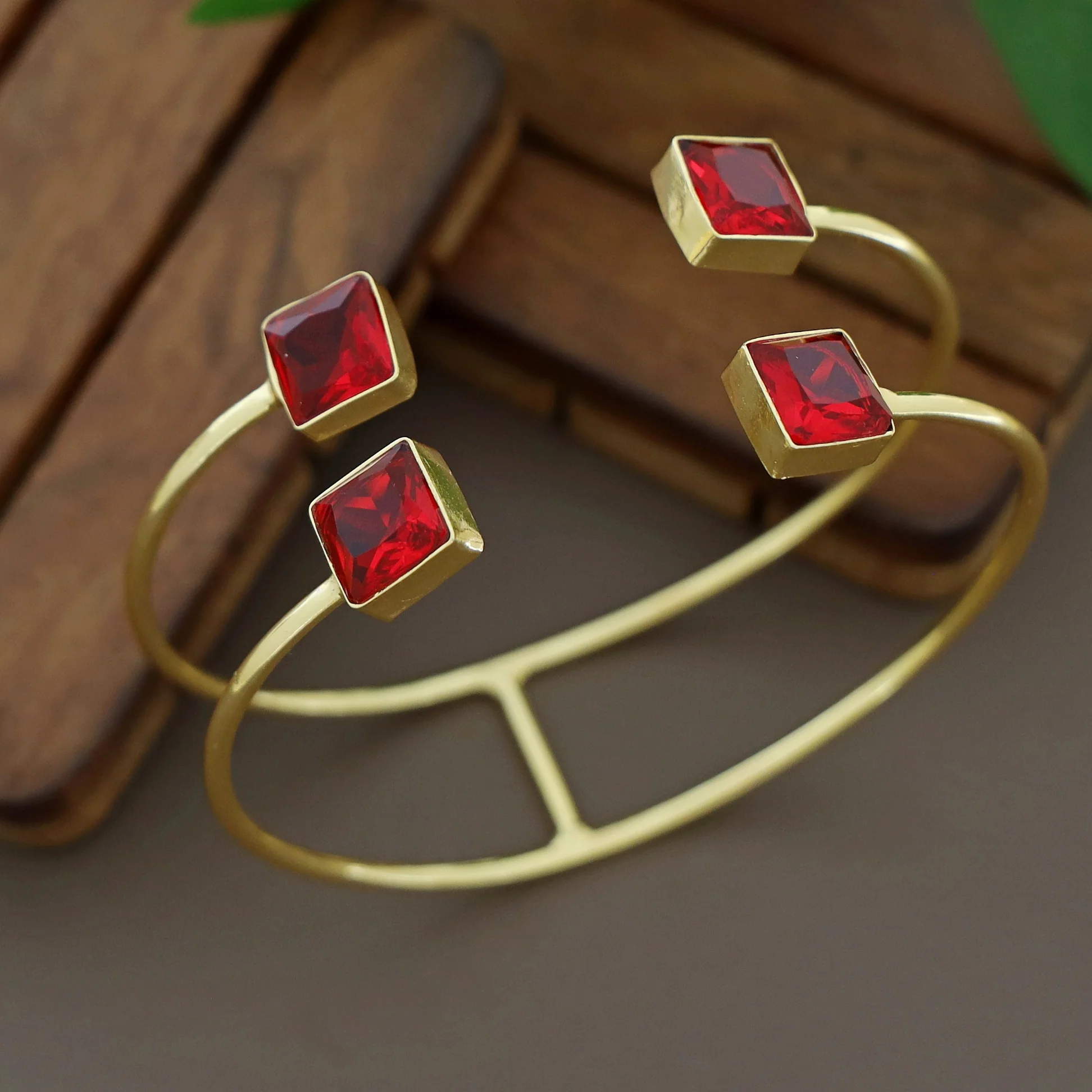 Golden 2 Layer Tetra Square Glossy Stone Bangle - Image 3