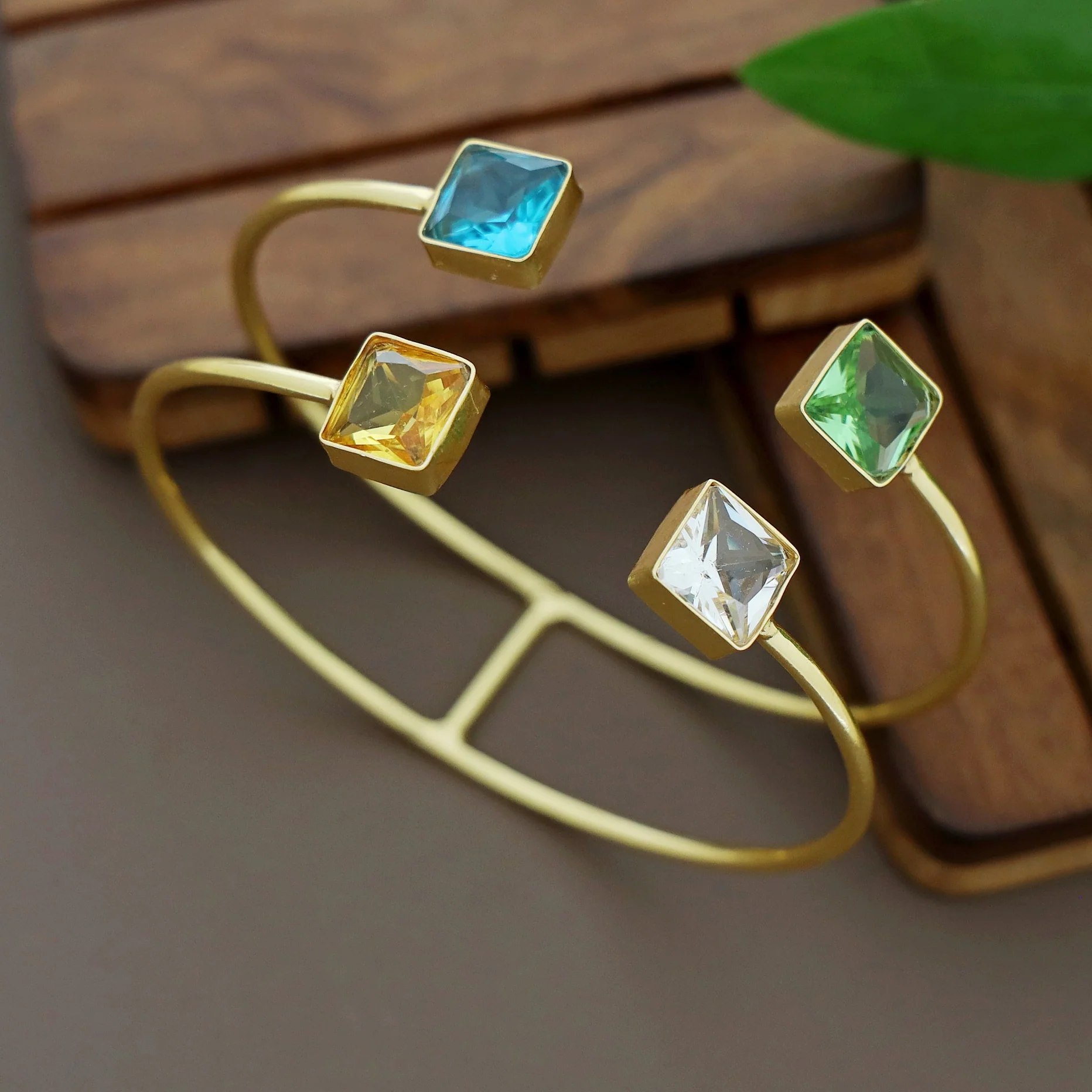 Golden 2 Layer Tetra Square Glossy Stone Bangle - Image 4