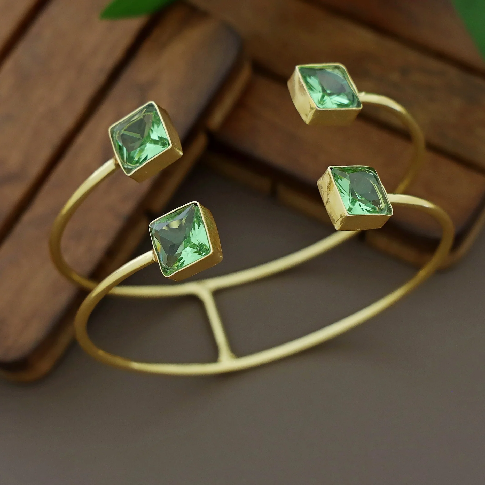Golden 2 Layer Tetra Square Glossy Stone Bangle - Image 8