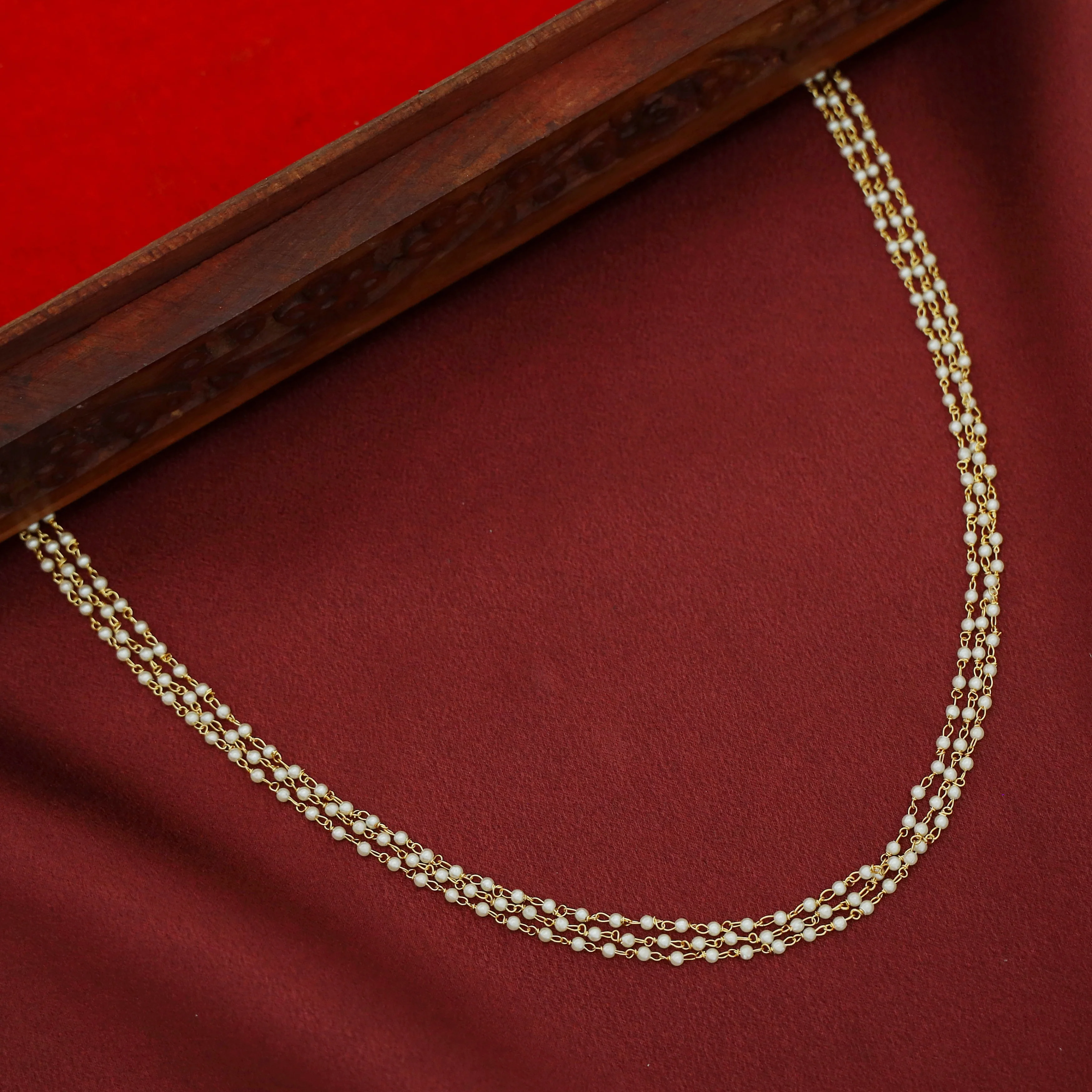 Golden 3 Layer Carly Pearl Neckpiece - Image 3