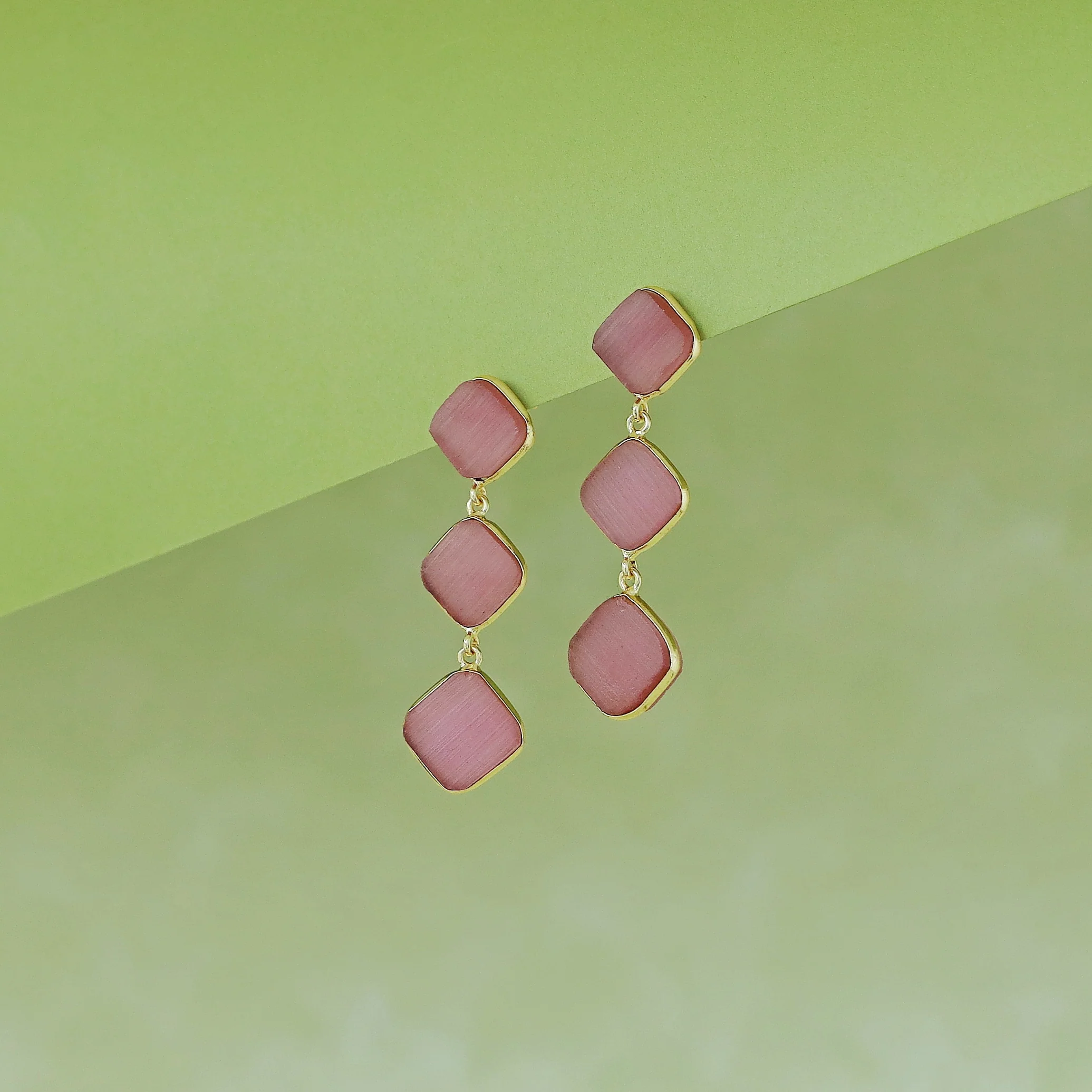 Golden 3 Layer Rhombus Earring - Image 10