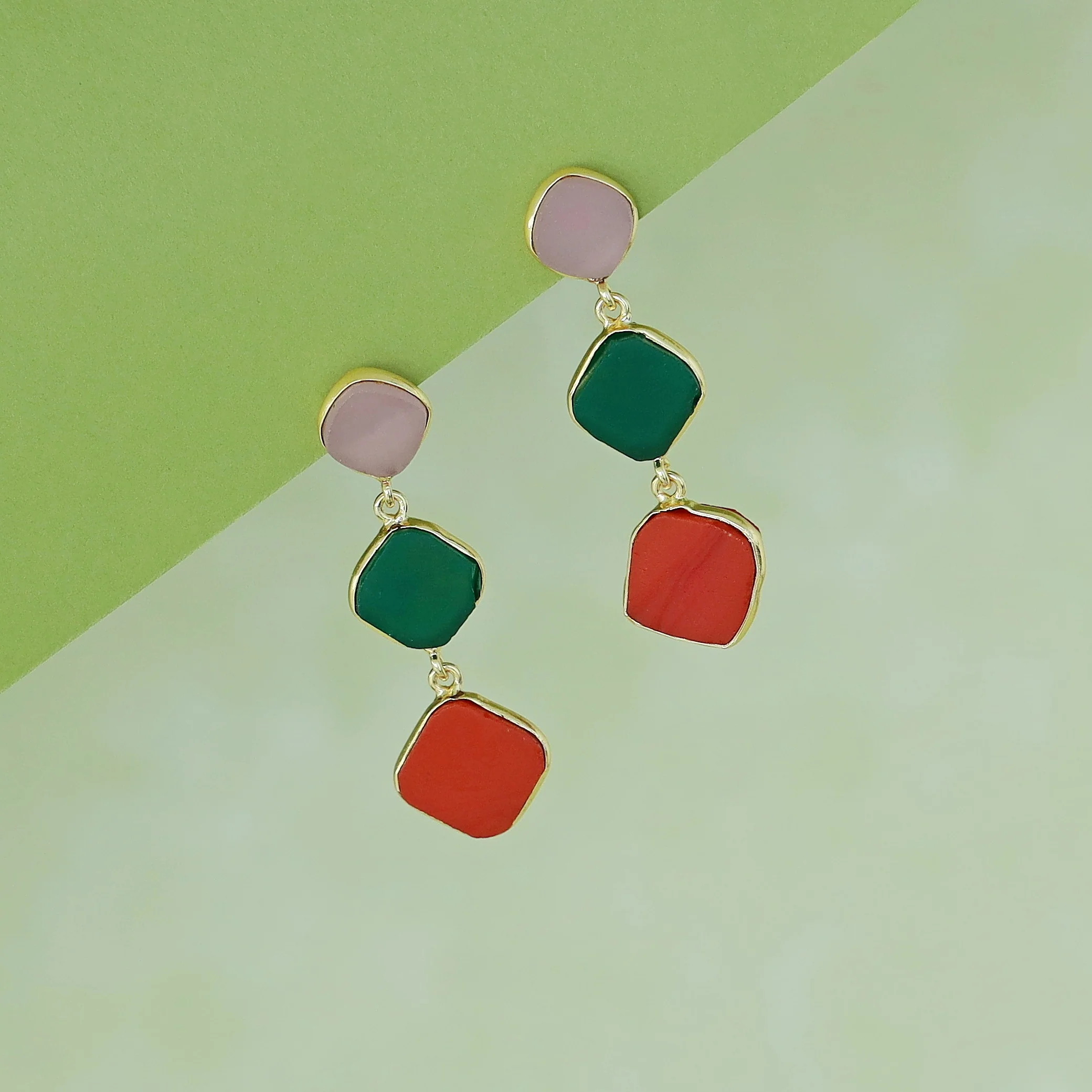 Golden 3 Layer Rhombus Earring - Image 12