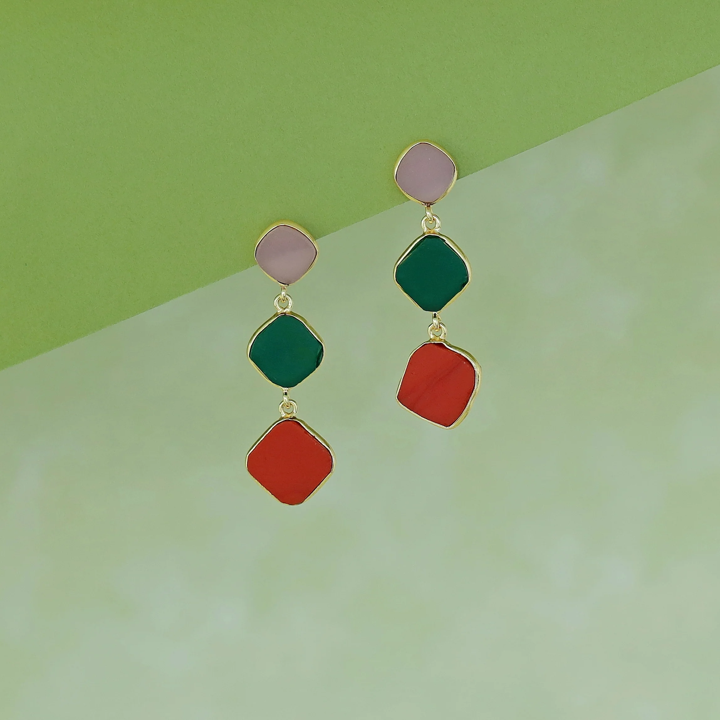 Golden 3 Layer Rhombus Earring - Image 13
