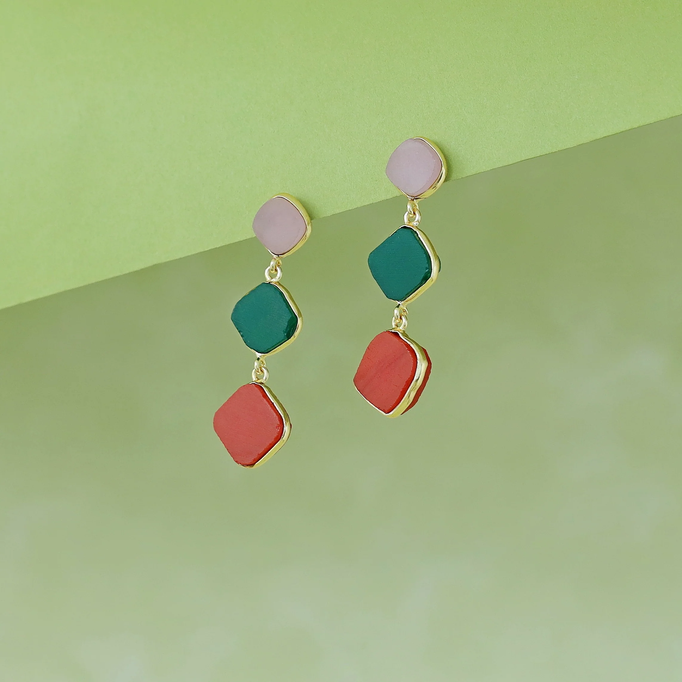 Golden 3 Layer Rhombus Earring - Image 14