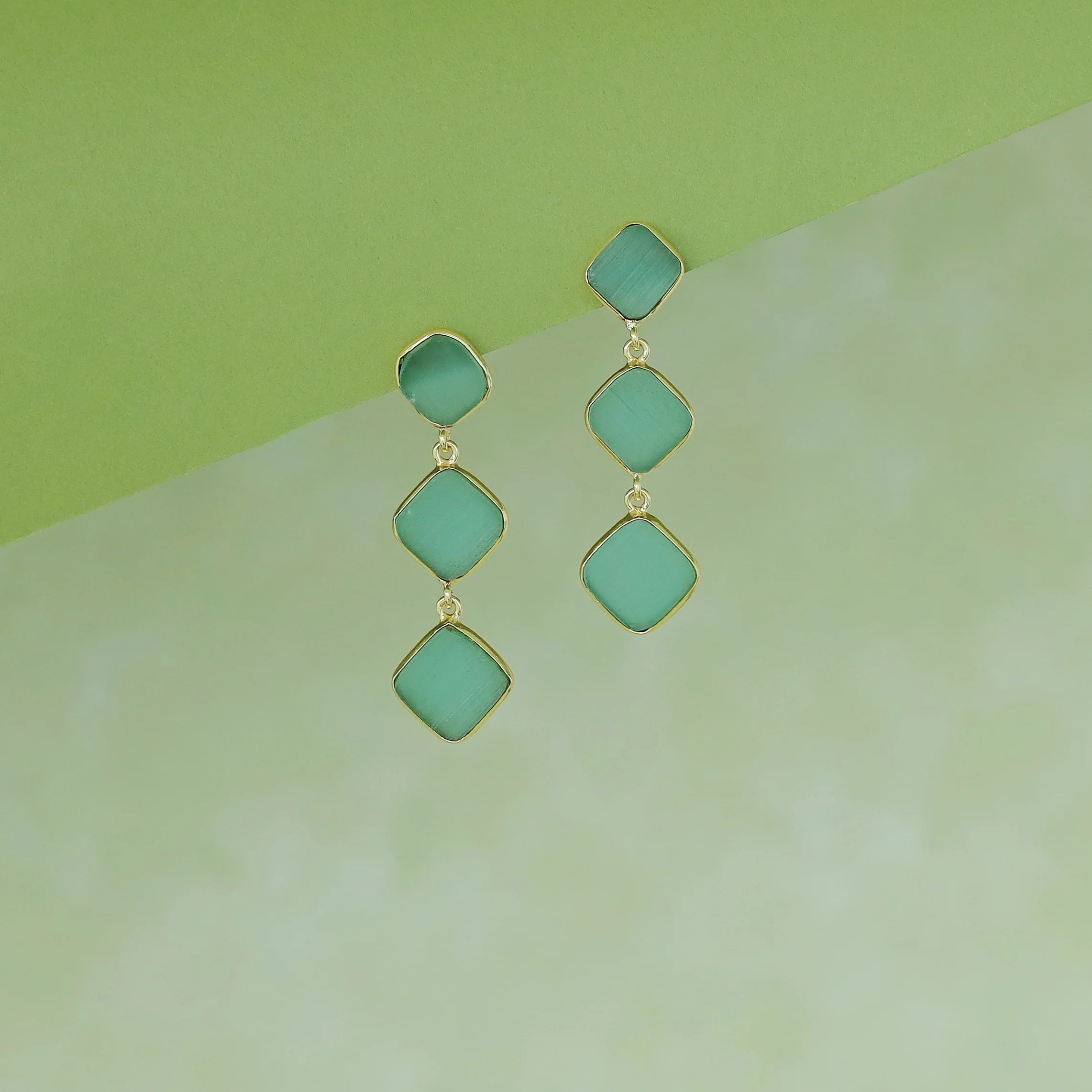 Golden 3 Layer Rhombus Earring - Image 2