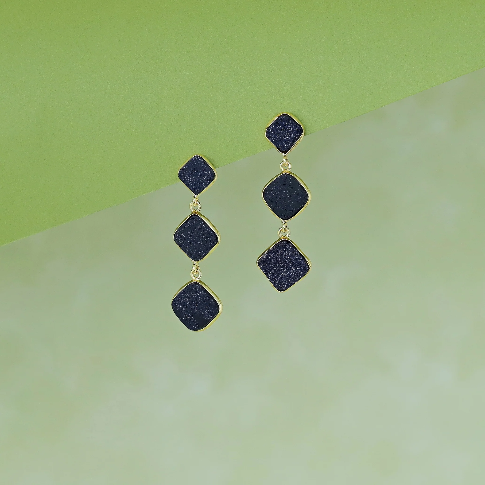 Golden 3 Layer Rhombus Earring - Image 3
