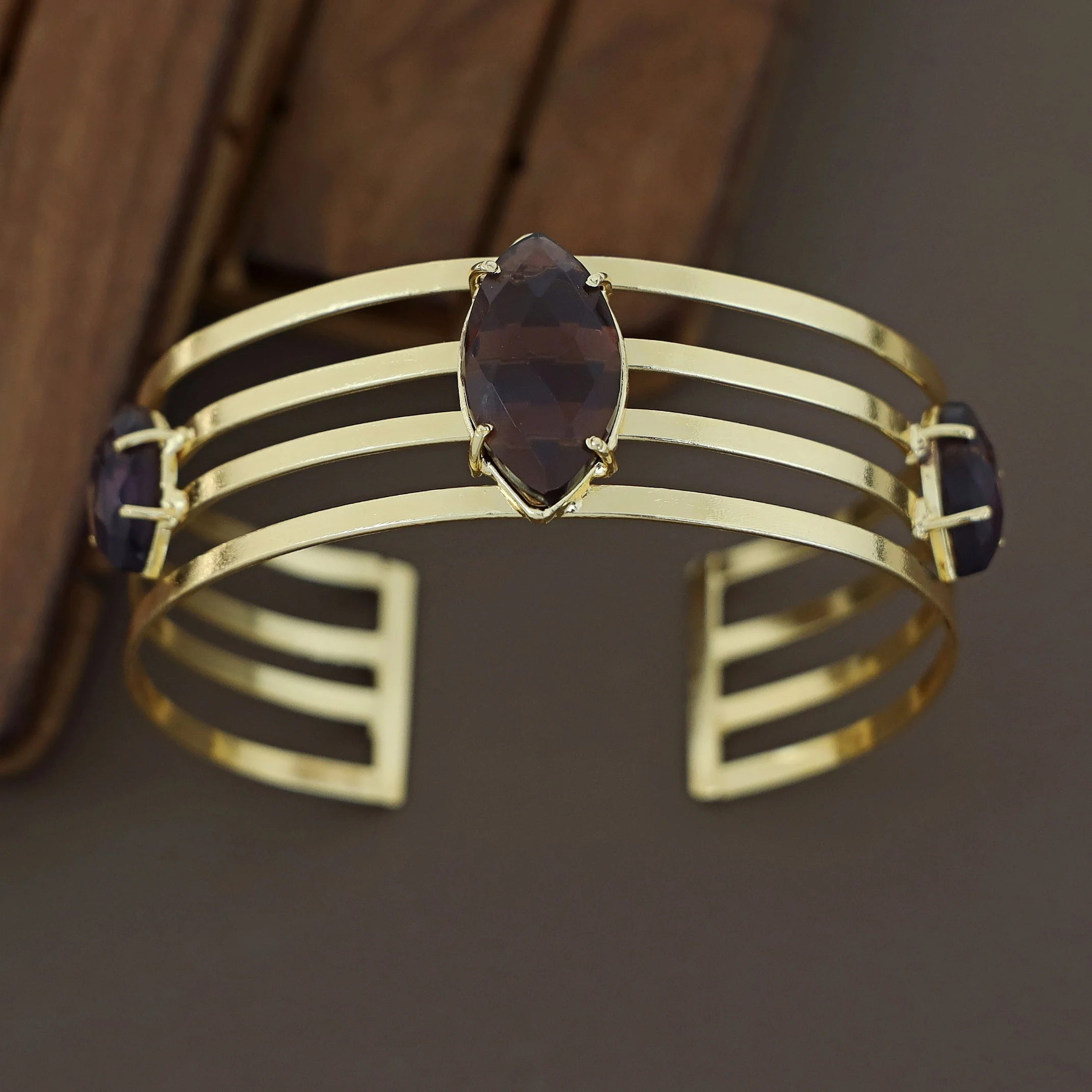 Golden 4 Layer Glossy Ellipse Bangle - Image 2