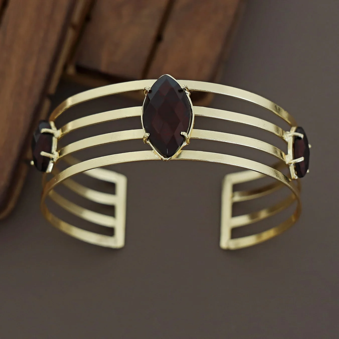 Golden 4 Layer Glossy Ellipse Bangle - Image 6