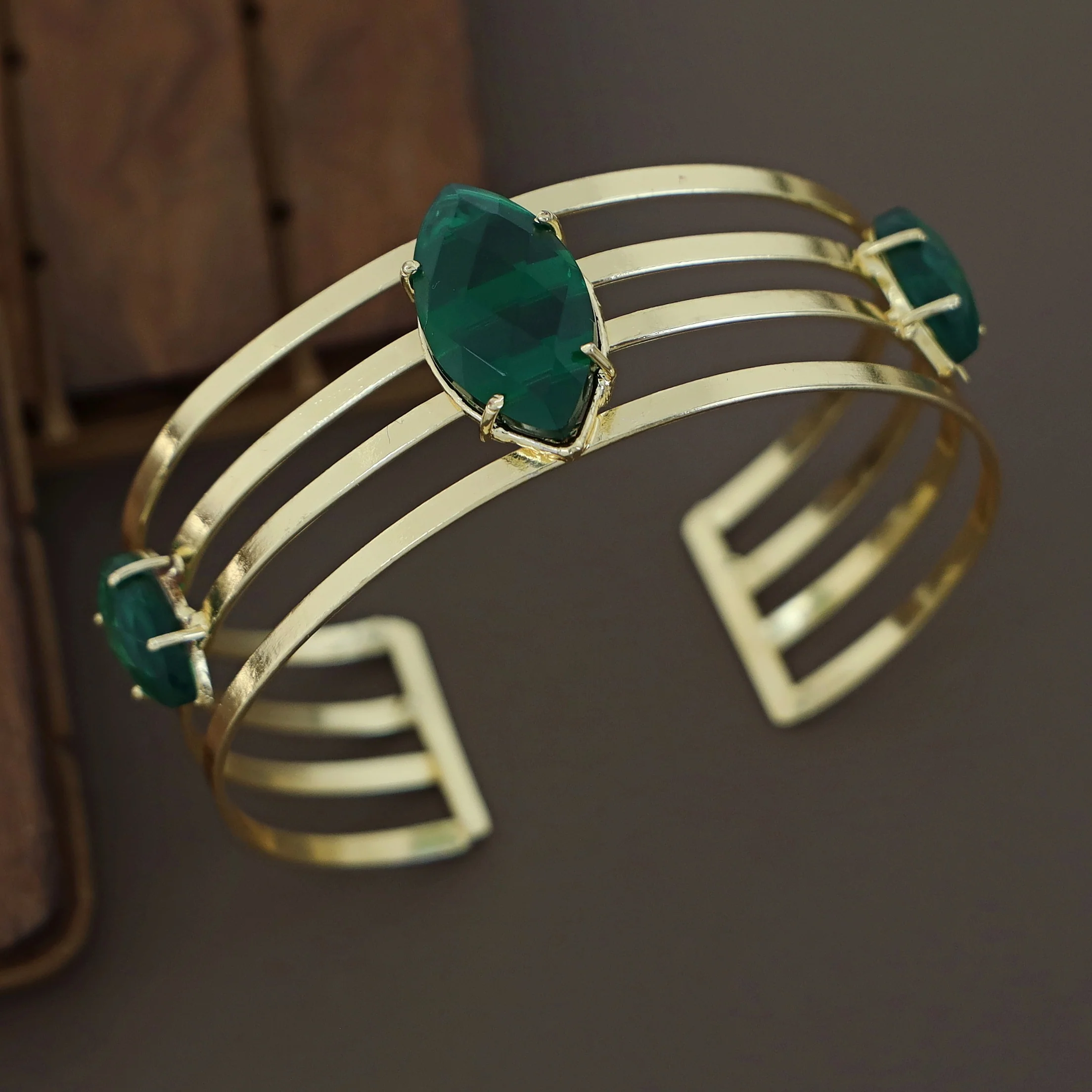 Golden 4 Layer Glossy Ellipse Bangle - Image 8