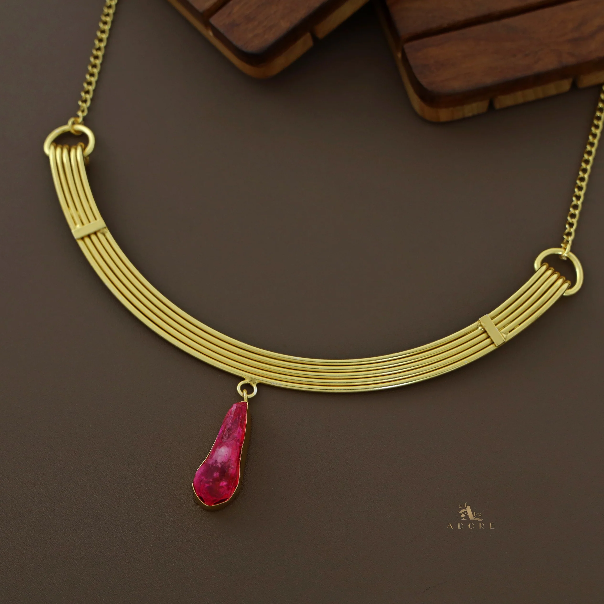 Golden 5 Layer Dyed Stone Short Neckpiece - Image 5