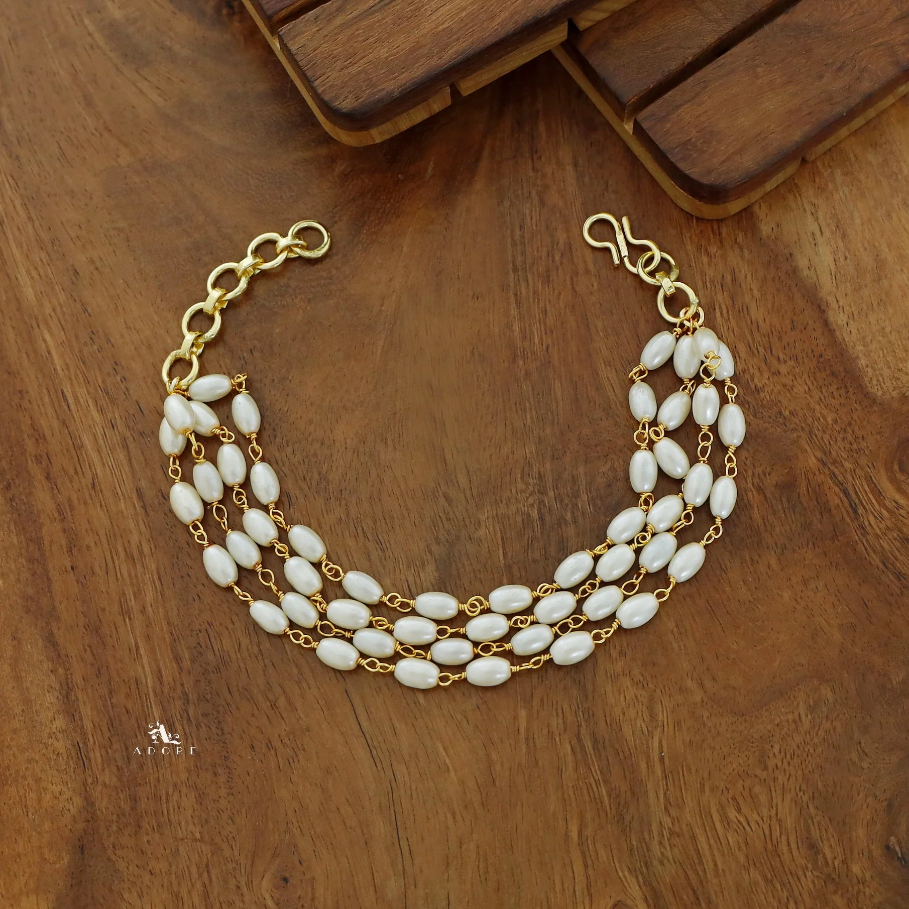 Golden Layered Pearl Bracelet - Image 2