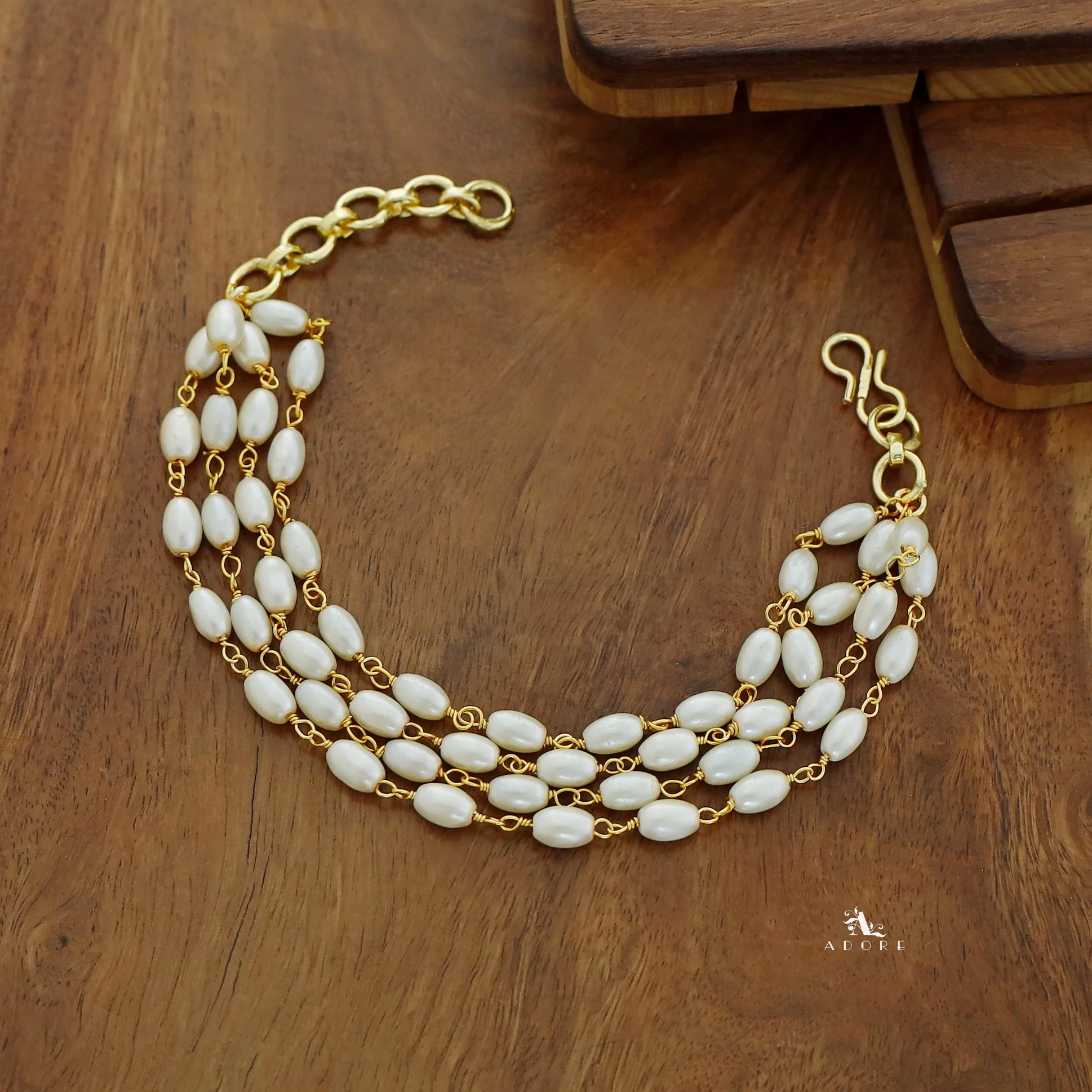 Golden Layered Pearl Bracelet - Image 4