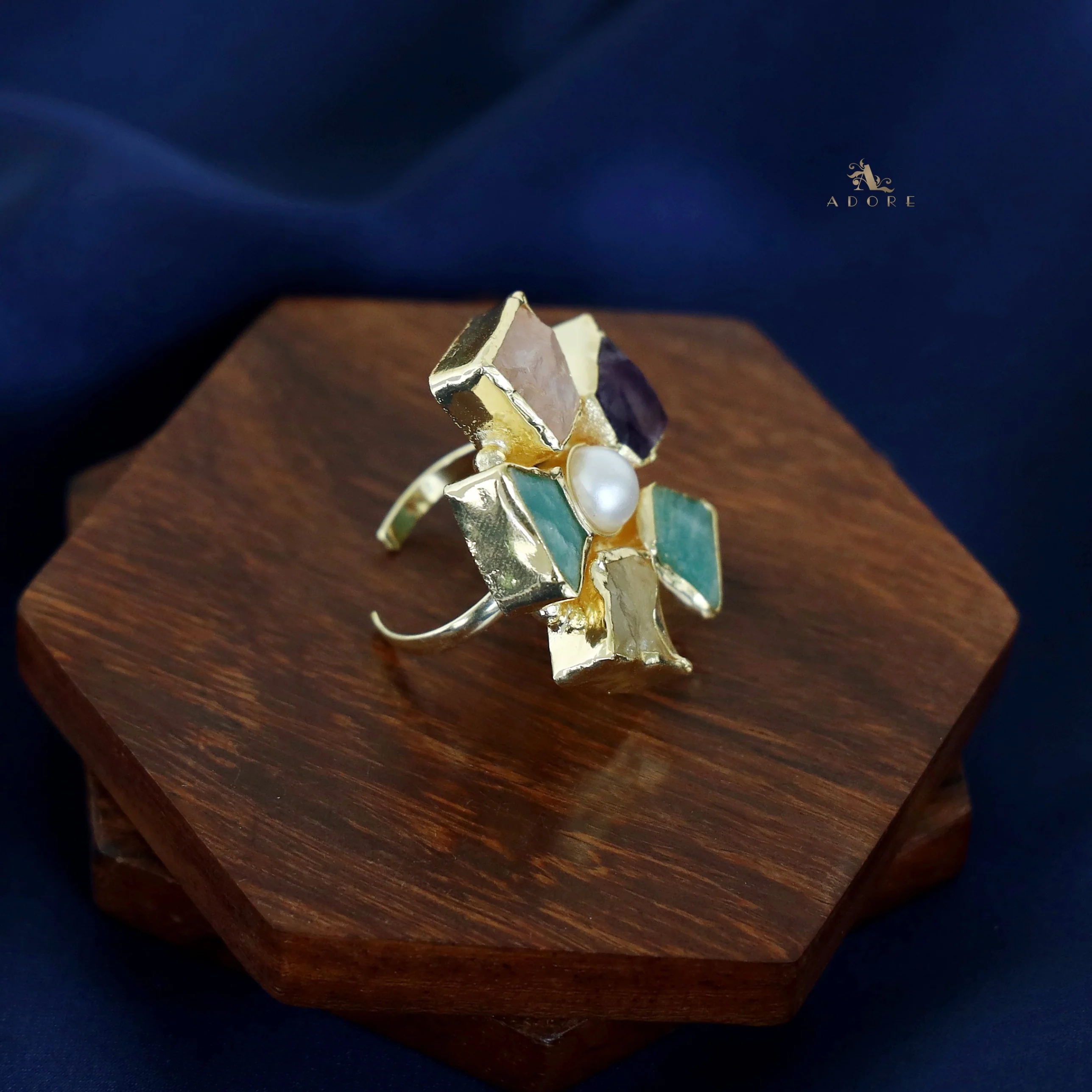 Golden 5 Raw Stone Pearl Ring - Image 5