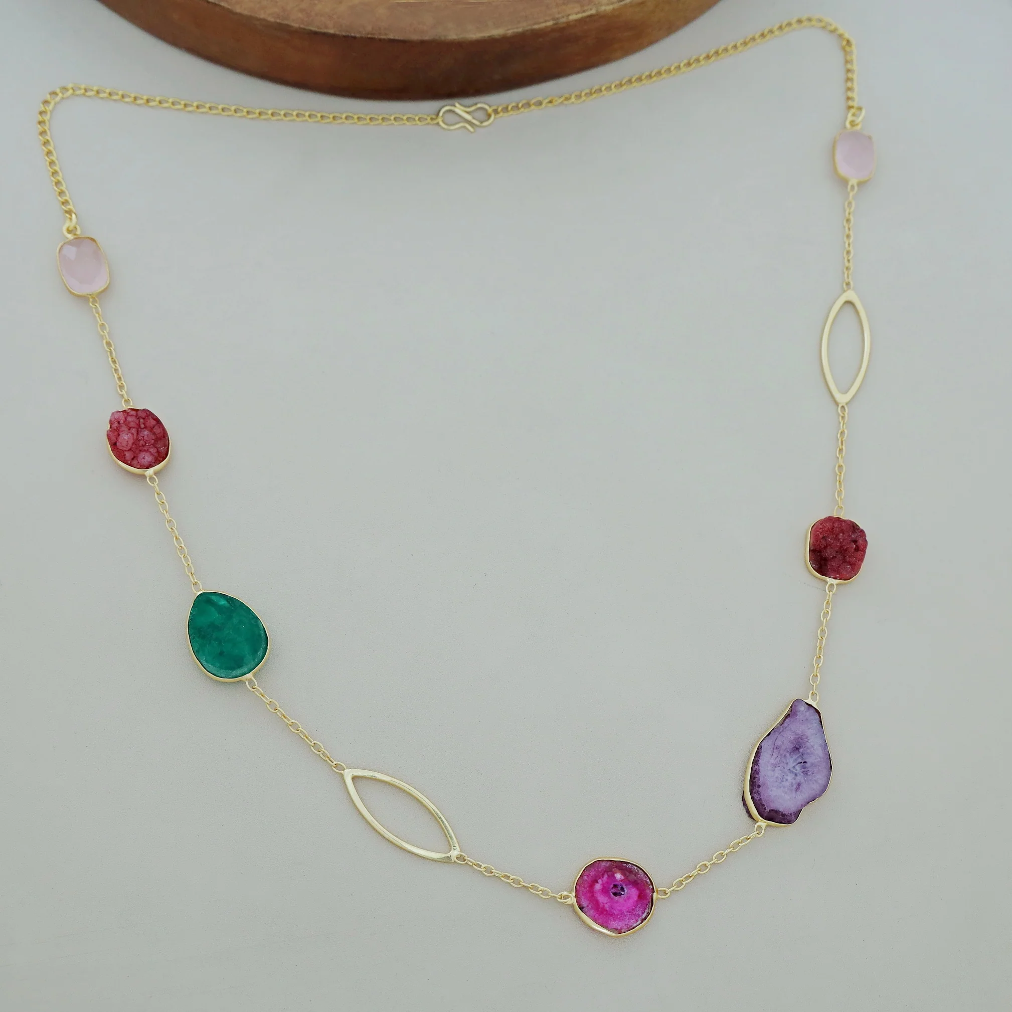 Saira Golden Agate + Dyed Druzy Glossy Stone Neckpiece - Image 13
