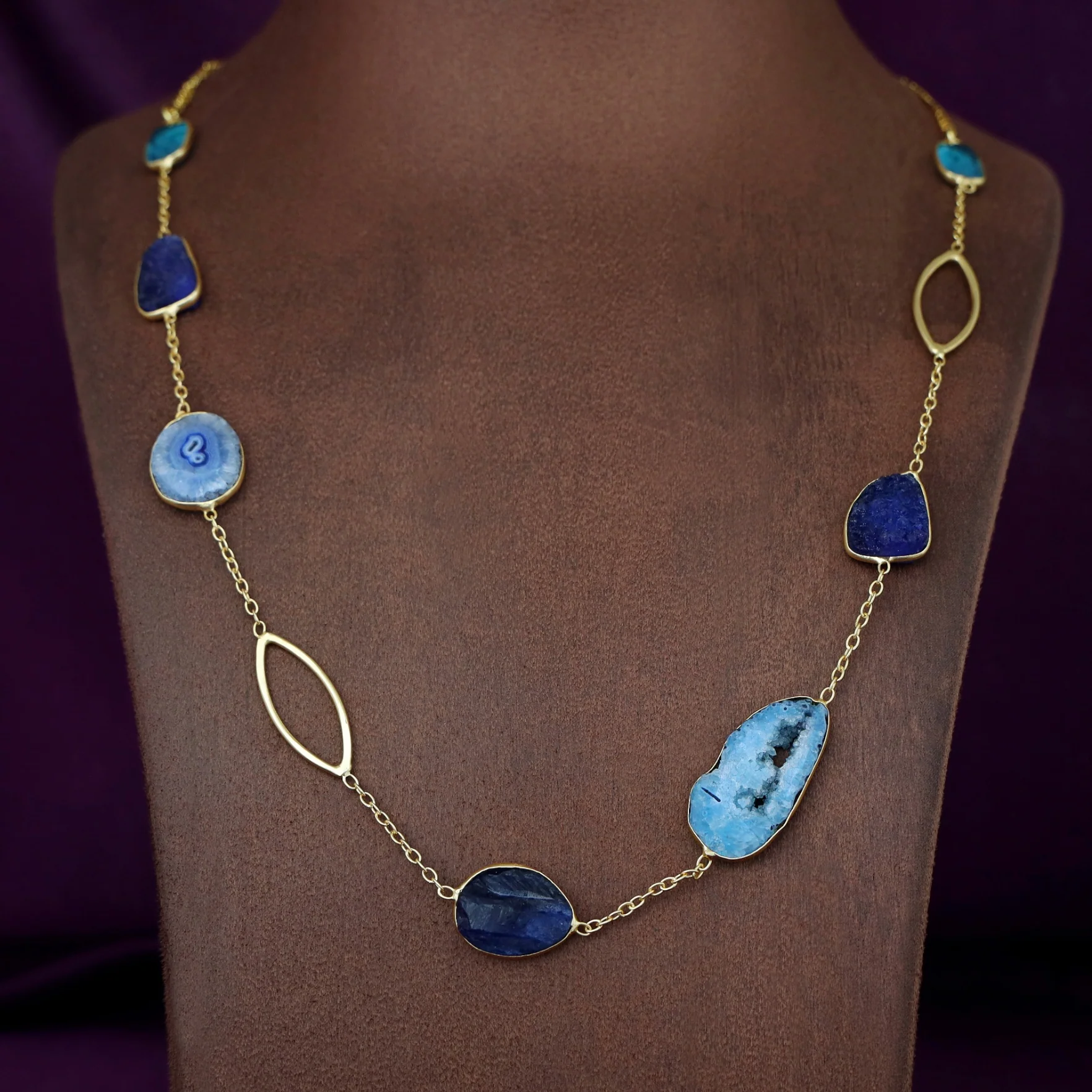 Saira Golden Agate + Dyed Druzy Glossy Stone Neckpiece - Image 5