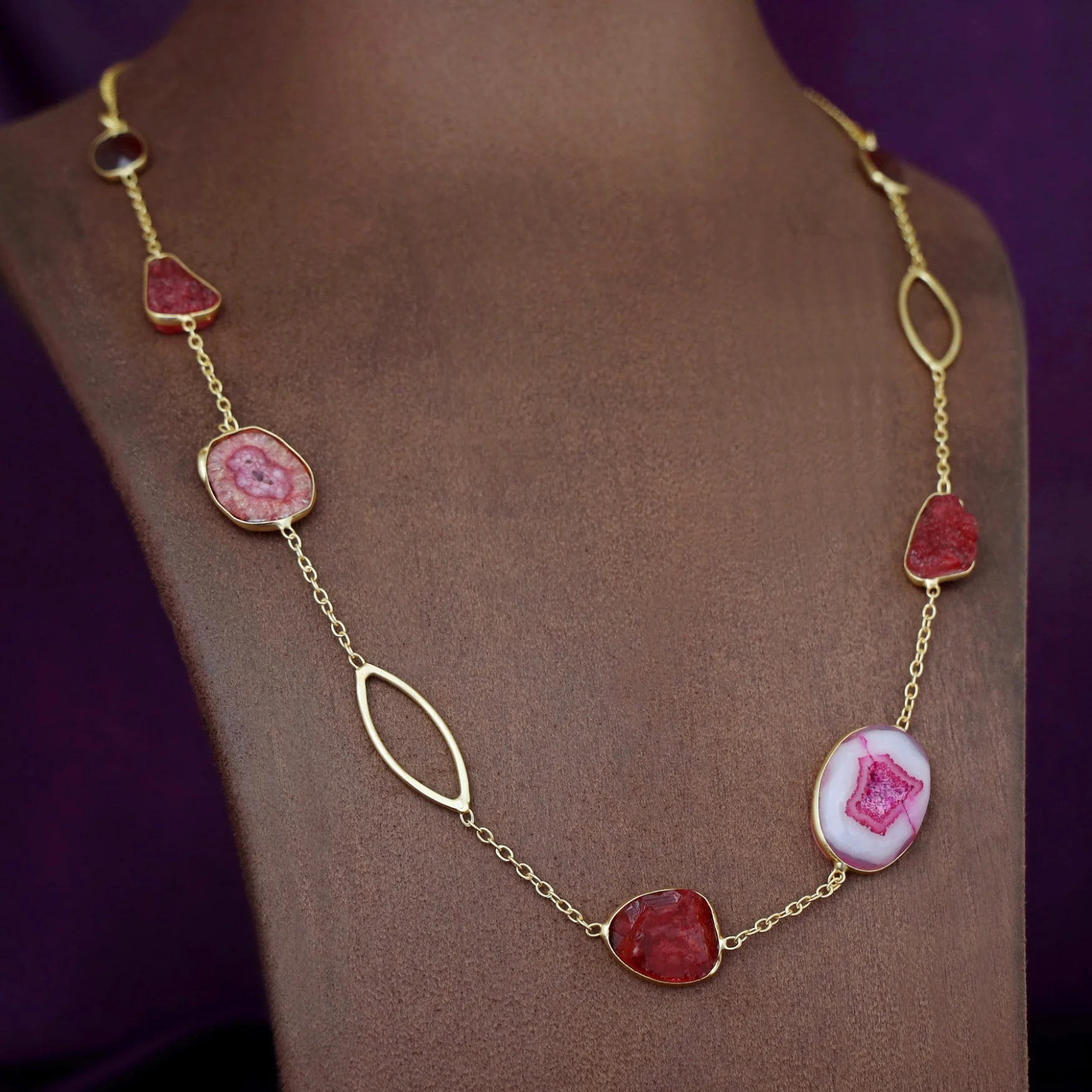 Saira Golden Agate + Dyed Druzy Glossy Stone Neckpiece - Image 7