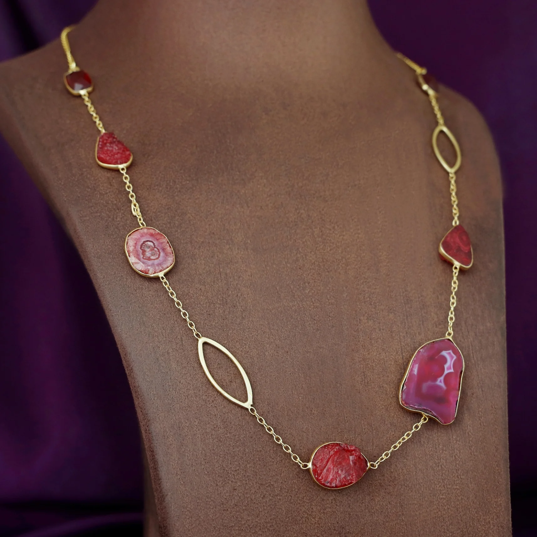 Saira Golden Agate + Dyed Druzy Glossy Stone Neckpiece - Image 8