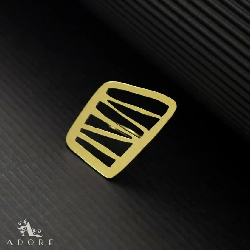 Golden Asymmetrical Rectangular Ring - Image 3