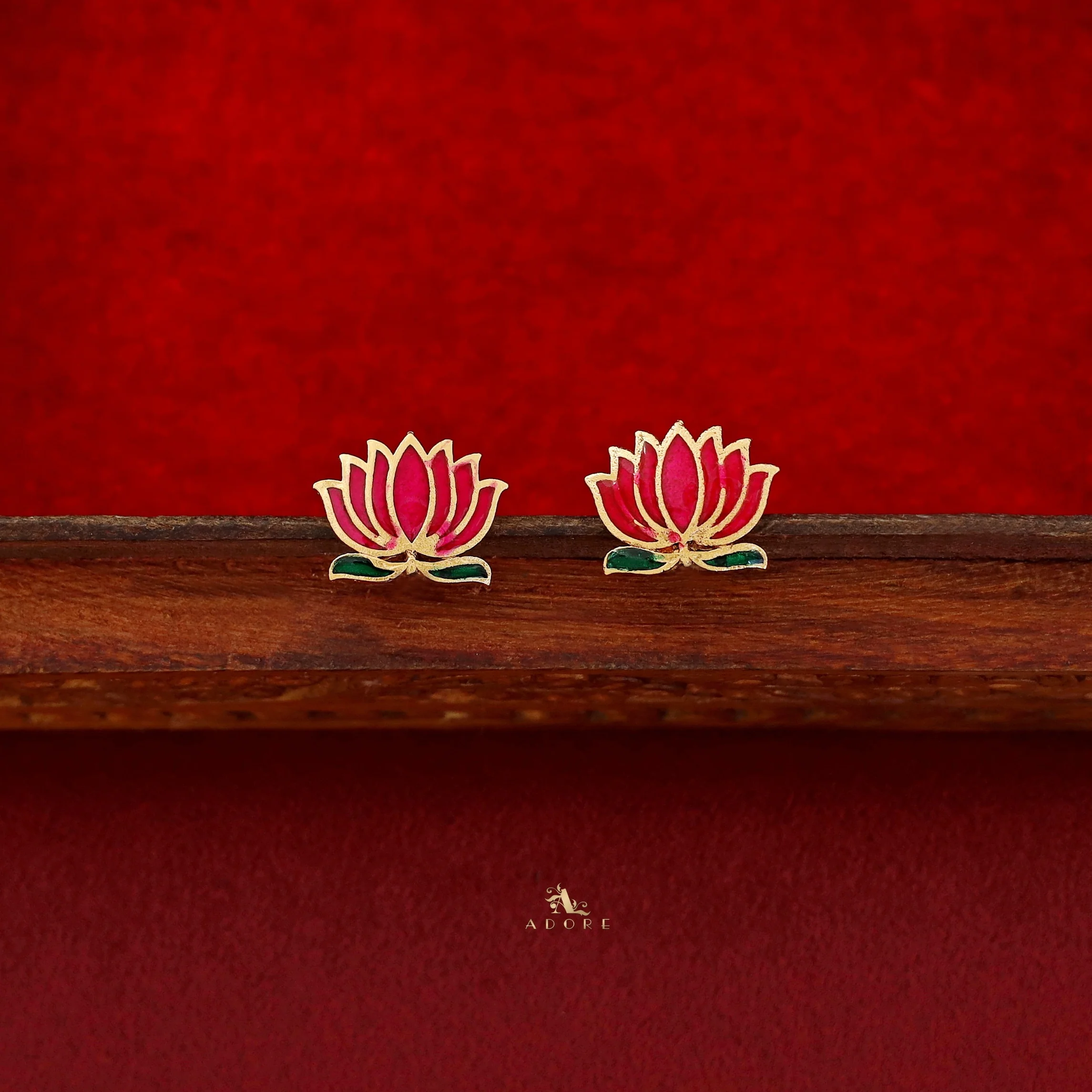 Golden Ball Advaita Enamel Lotus Short Neckpiece / Choker With Earring - Image 16