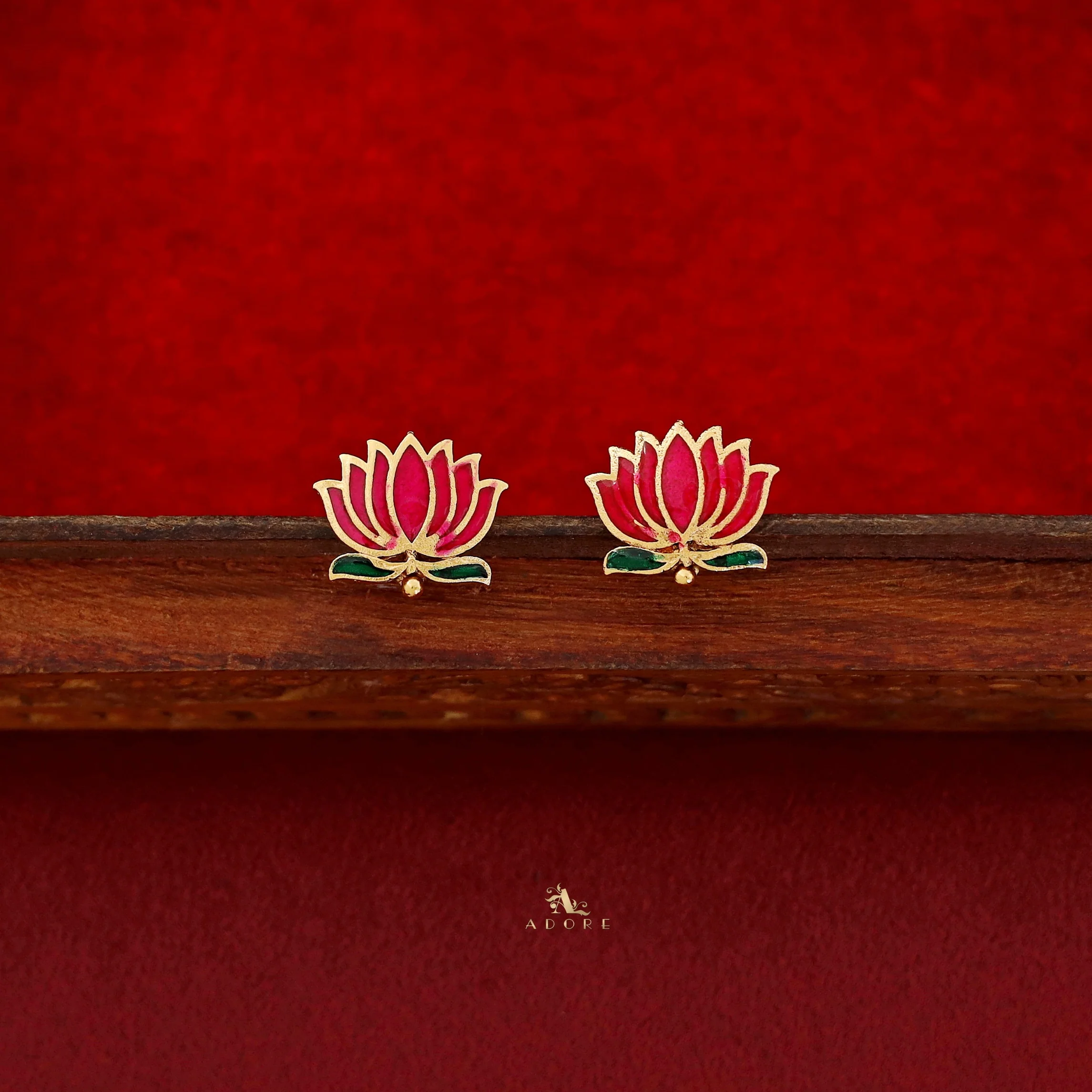 Golden Ball Advaita Enamel Lotus Short Neckpiece / Choker With Earring - Image 17