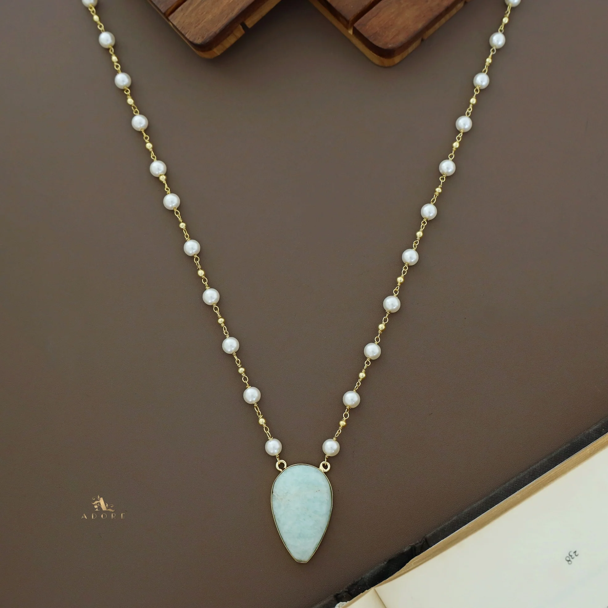 Golden Ball + Pearl Natural Stone Neckpiece - Image 2