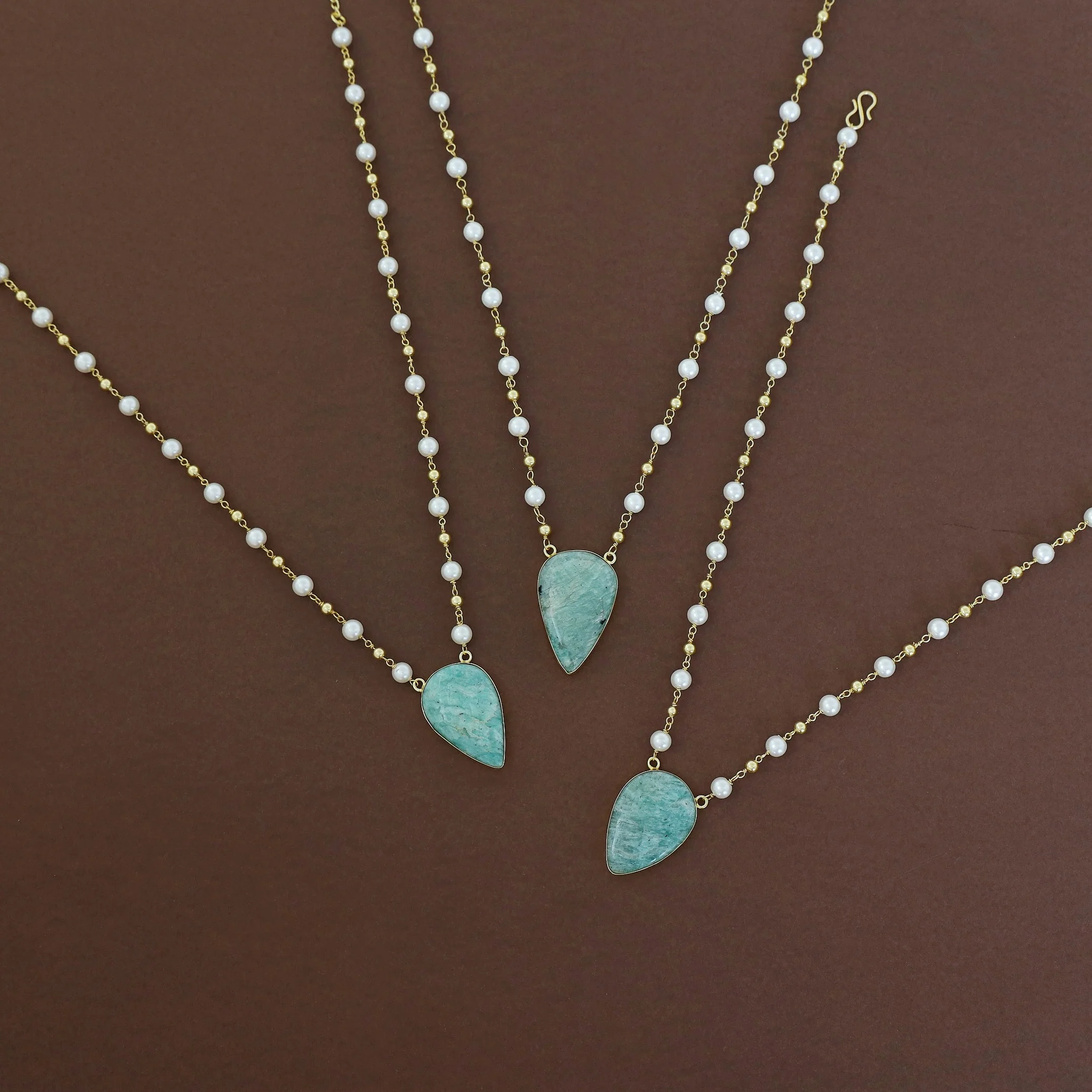 Golden Ball + Pearl Natural Stone Neckpiece - Image 3