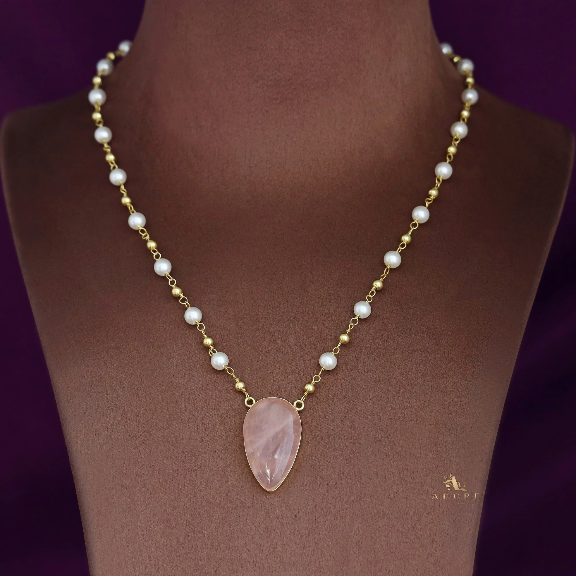 Golden Ball + Pearl Natural Stone Neckpiece - Image 5