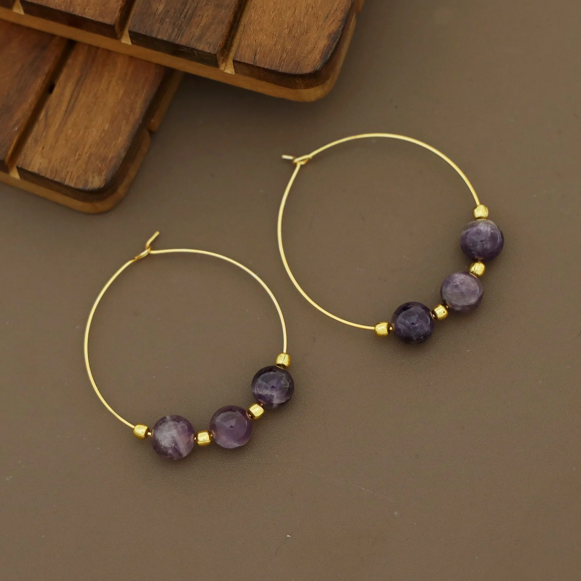 Nisana Golden Ball Tri Natural Bead Hoop - Image 2