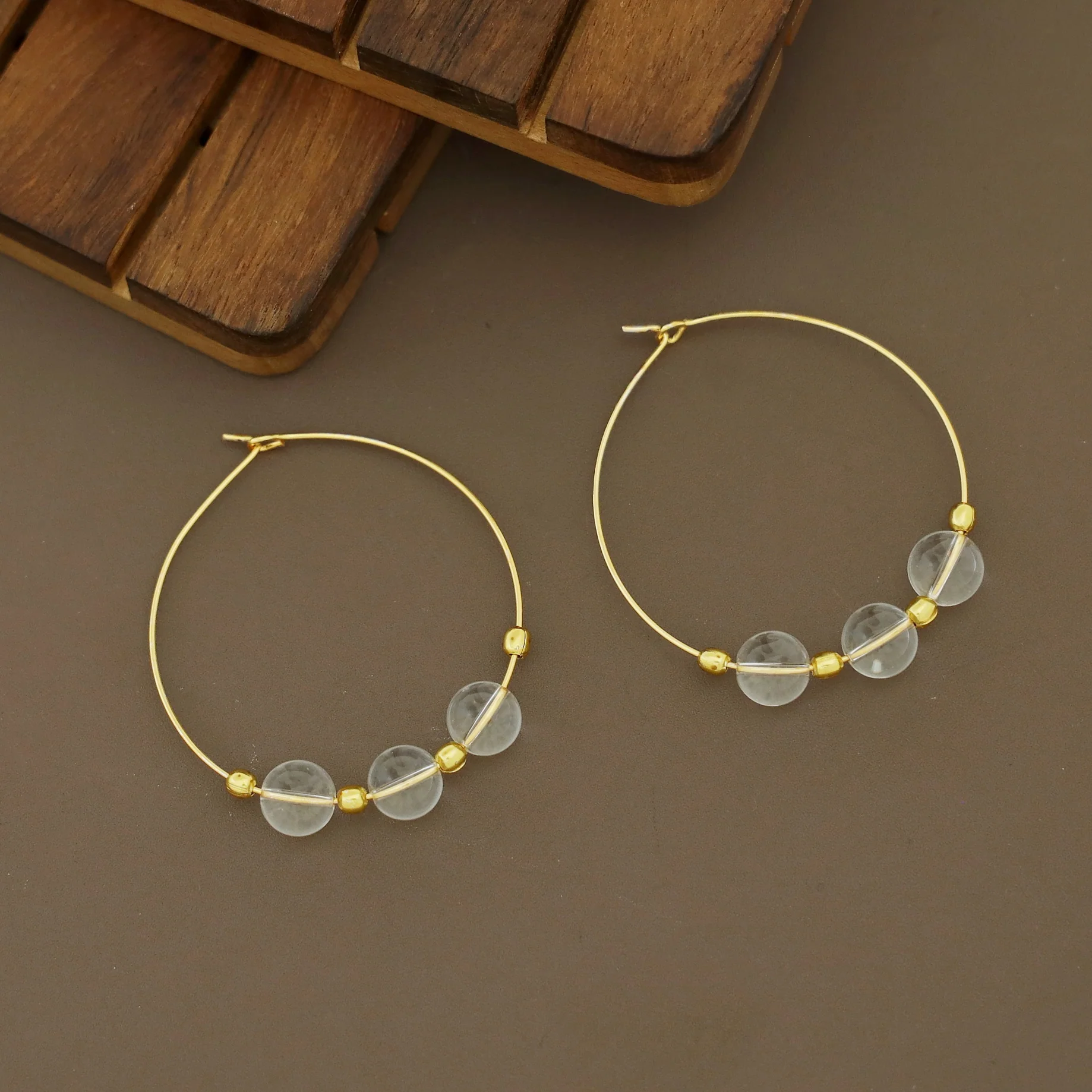 Nisana Golden Ball Tri Natural Bead Hoop - Image 3