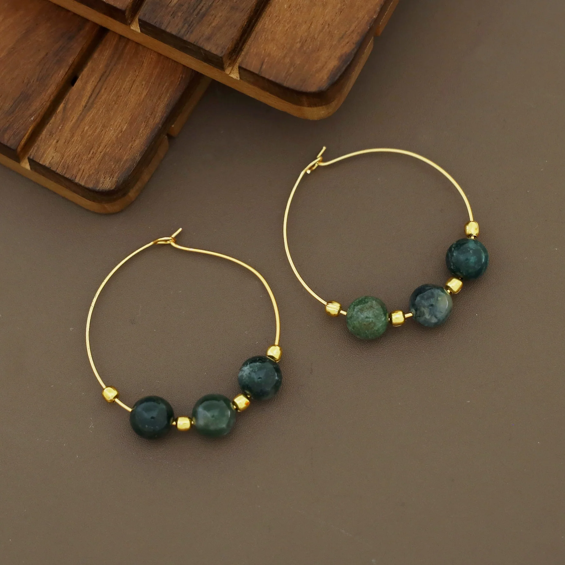 Nisana Golden Ball Tri Natural Bead Hoop - Image 4