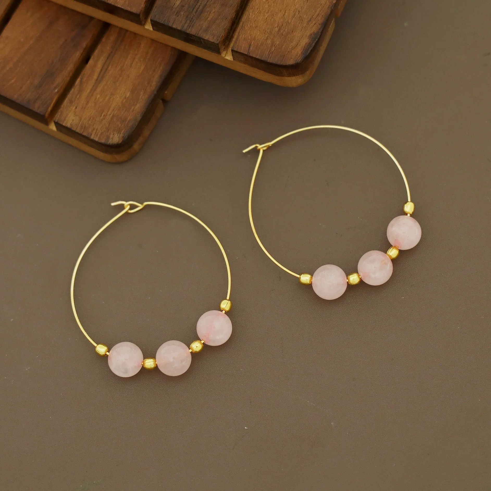 Nisana Golden Ball Tri Natural Bead Hoop - Image 5