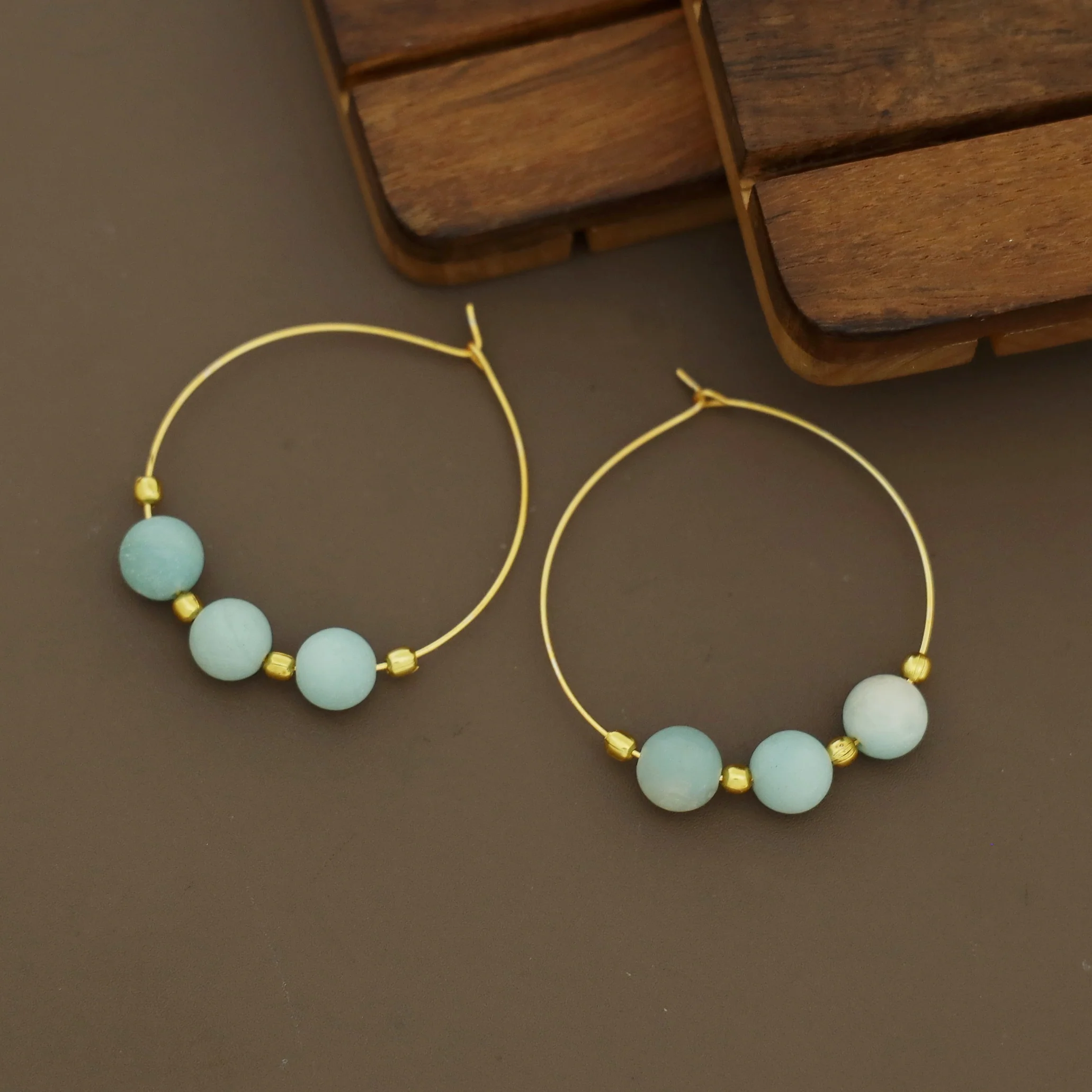 Nisana Golden Ball Tri Natural Bead Hoop - Image 6