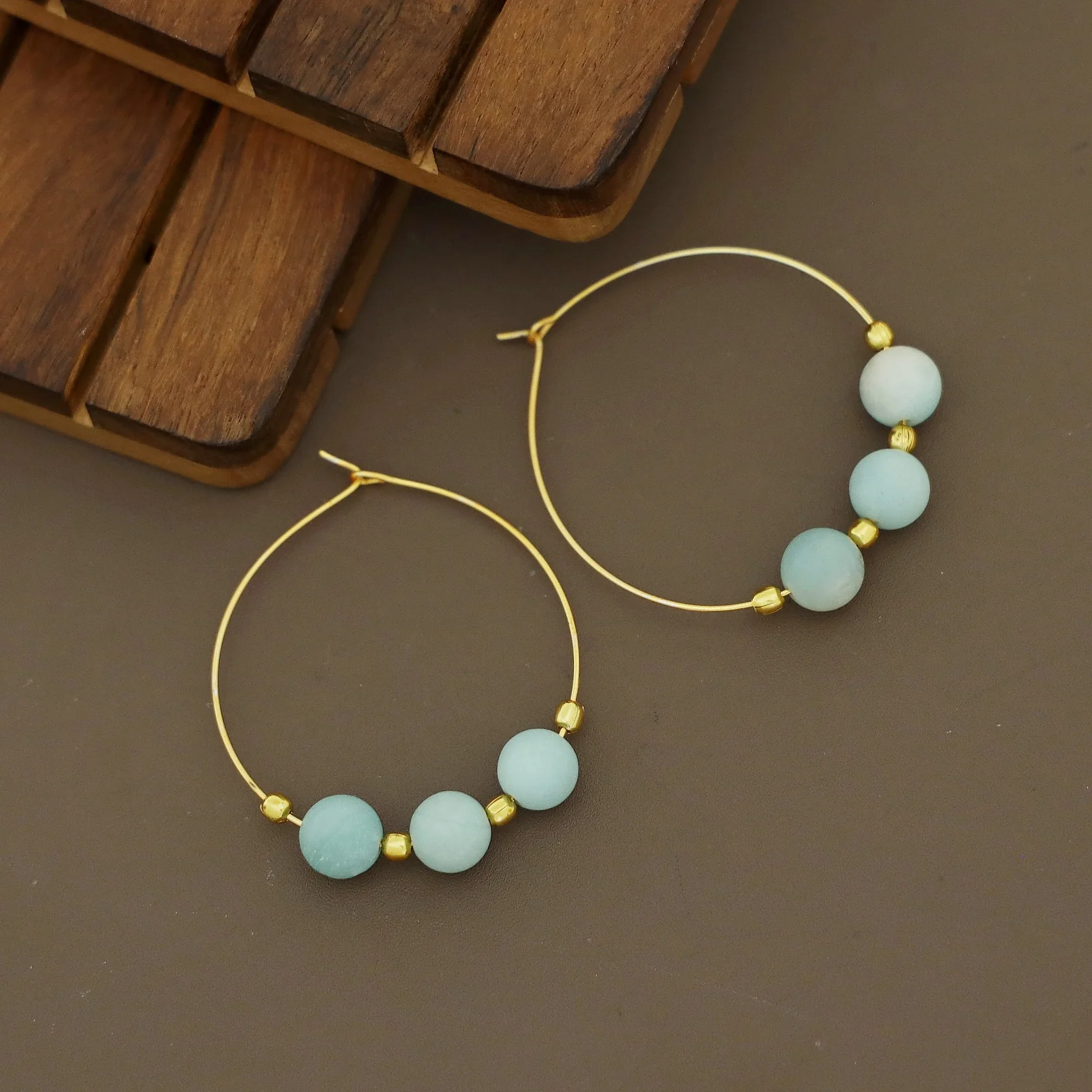 Nisana Golden Ball Tri Natural Bead Hoop - Image 7