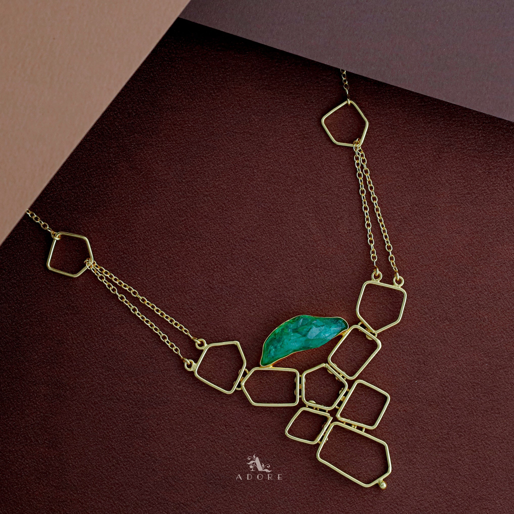 Golden Blocks And Chain Dyed Stone Neckpiece - Image 2