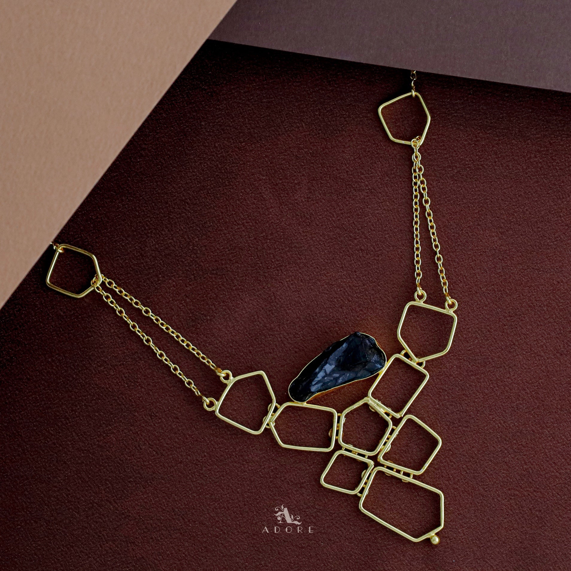 Golden Blocks And Chain Dyed Stone Neckpiece - Image 3
