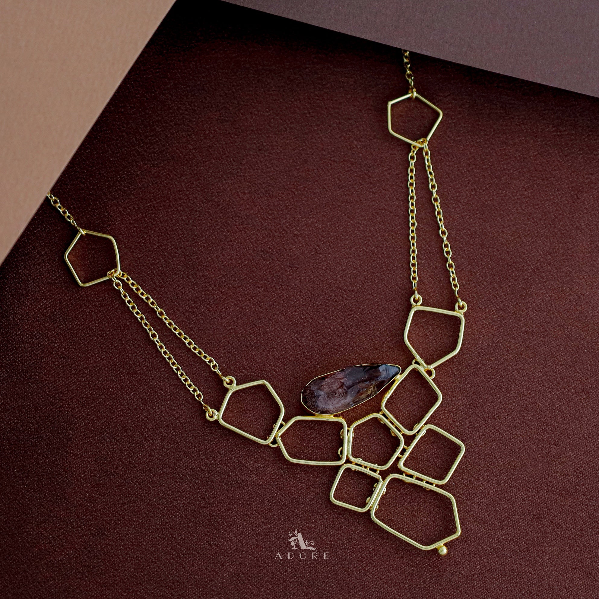 Golden Blocks And Chain Dyed Stone Neckpiece - Image 4