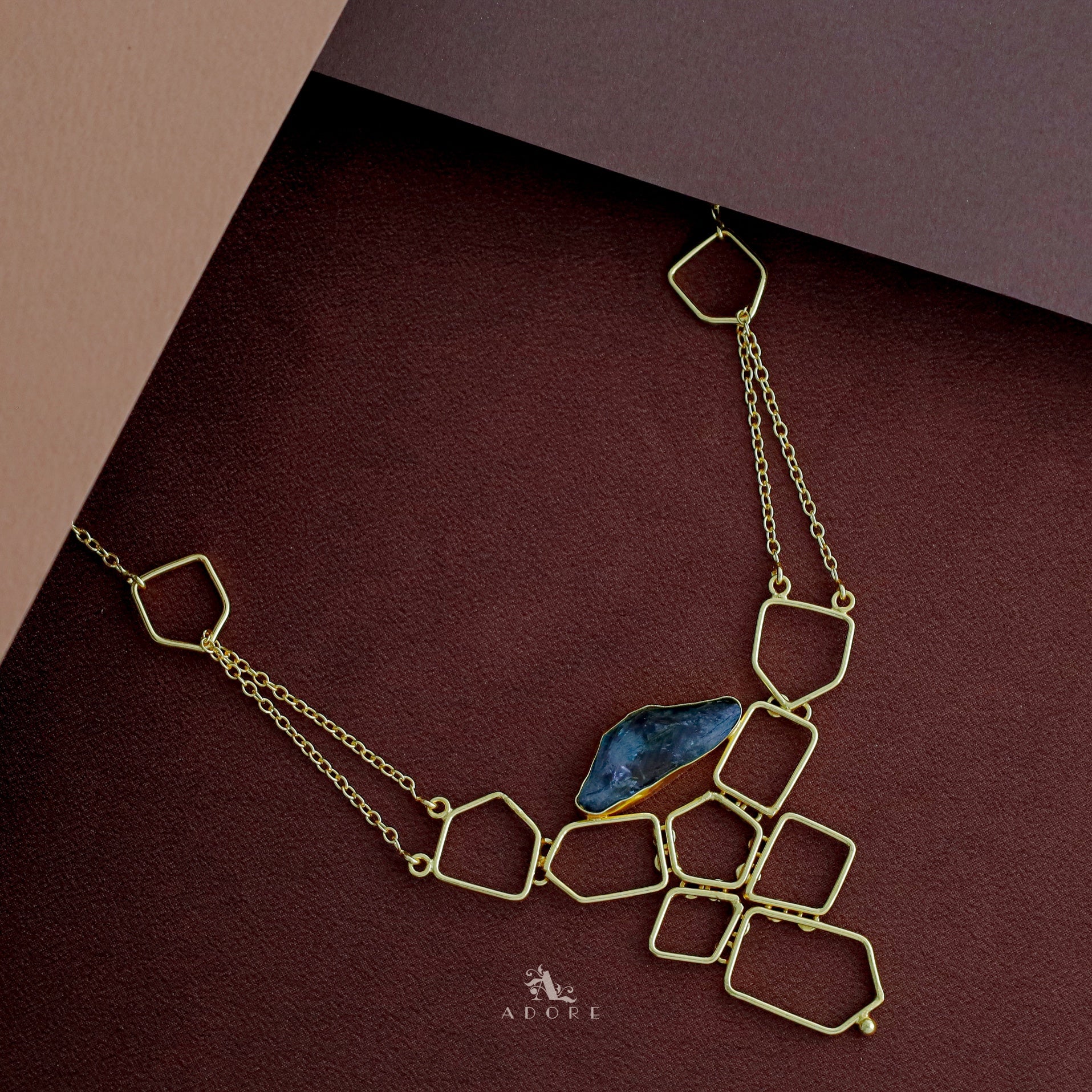 Golden Blocks And Chain Dyed Stone Neckpiece - Image 7