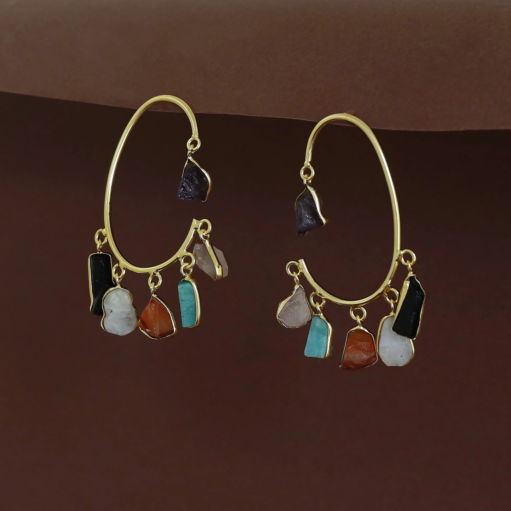 Deepanwita Golden C Shape Raw Stone Earring - Image 2