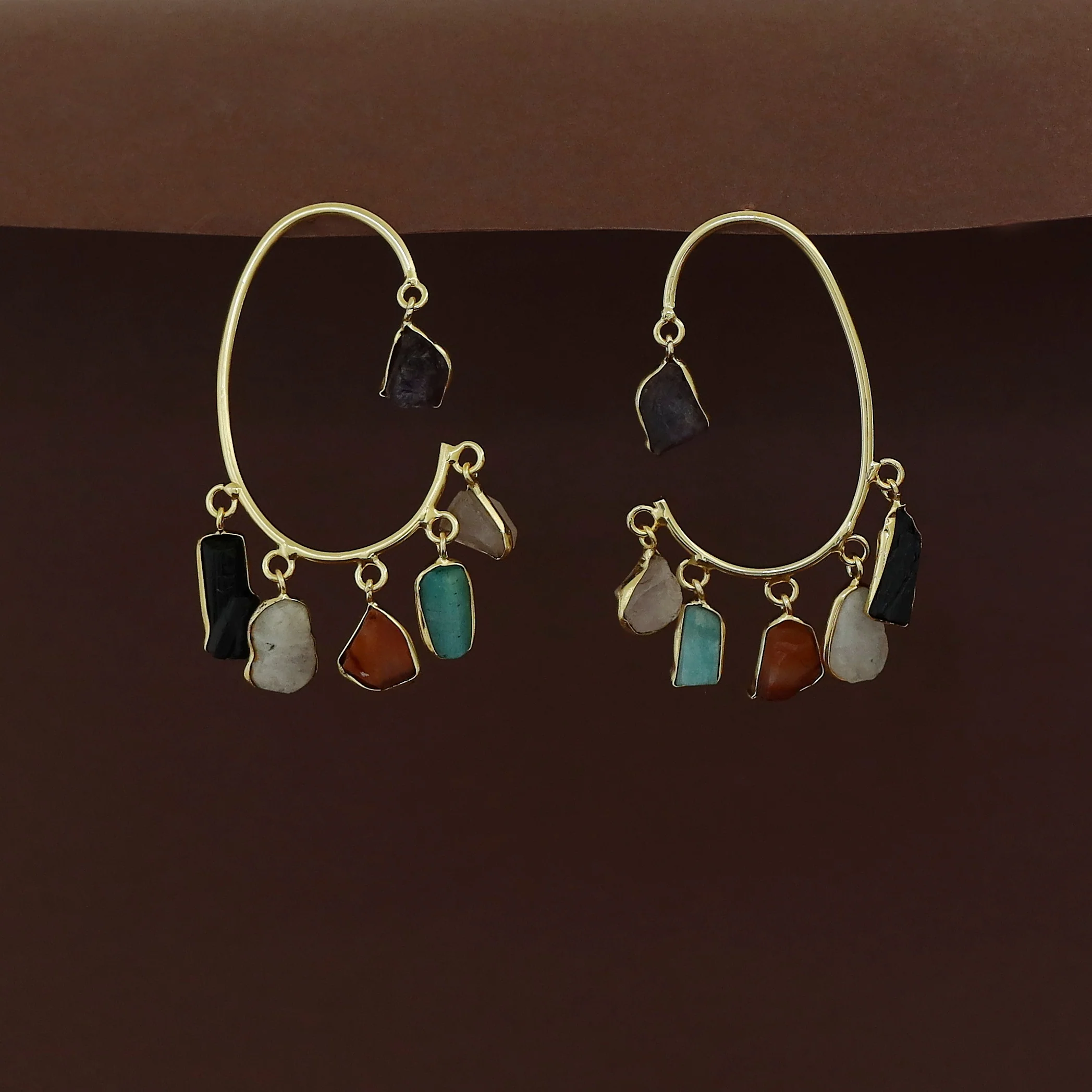 Deepanwita Golden C Shape Raw Stone Earring - Image 3