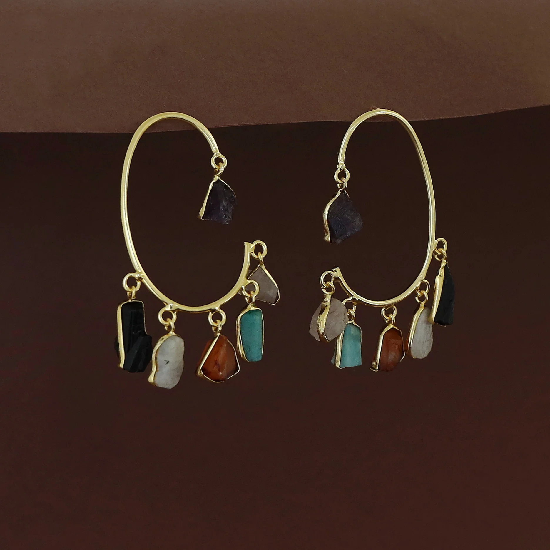 Deepanwita Golden C Shape Raw Stone Earring - Image 4