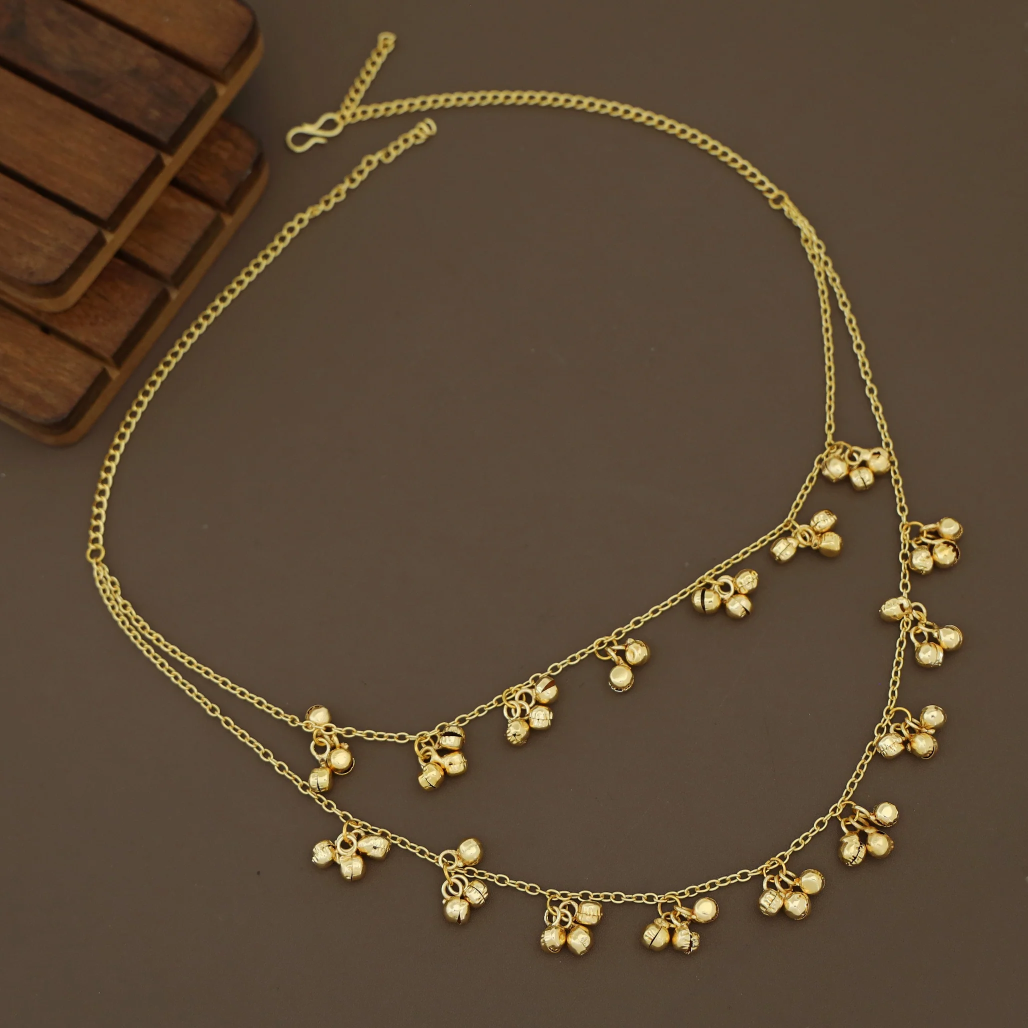 Golden Chainy 2 Layer Ghungroo Neckpiece - Image 4