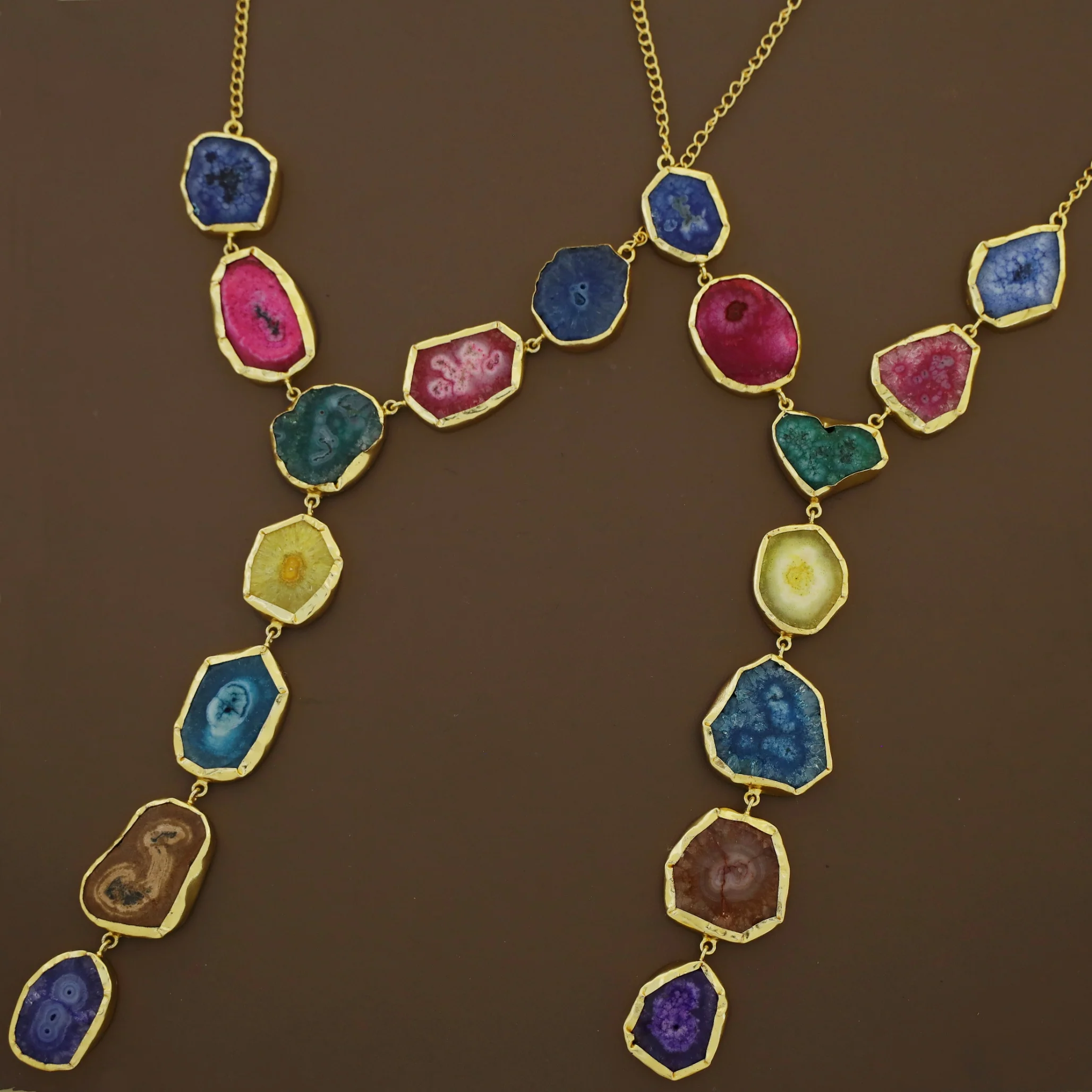 Golden Chainy Agate Stone Neckpiece With Earring - Image 5