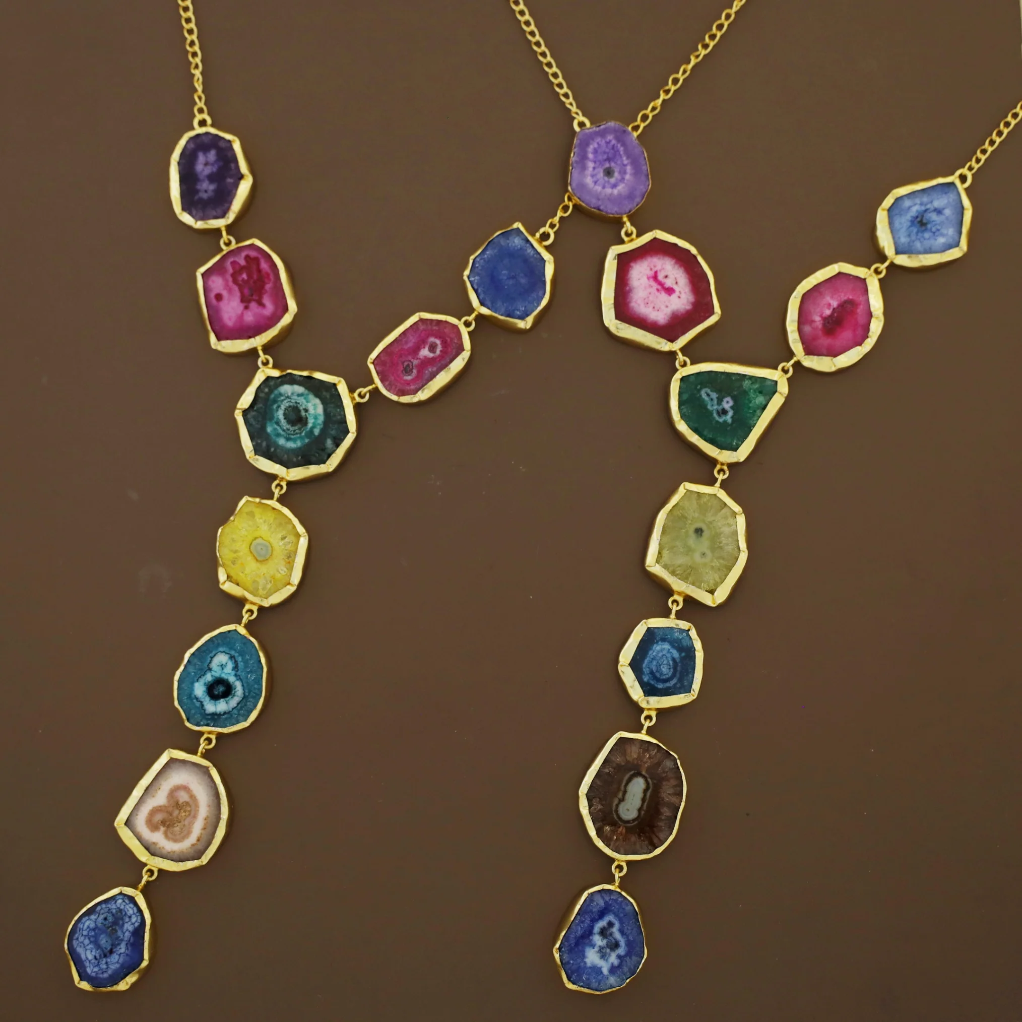 Golden Chainy Agate Stone Neckpiece With Earring - Image 6
